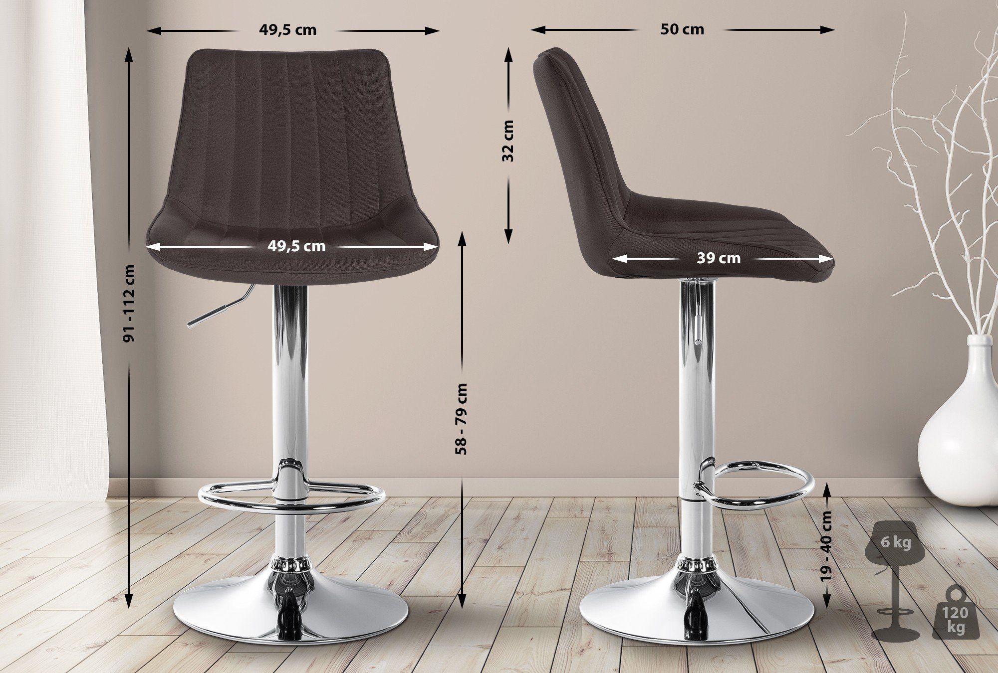 CLP Barhocker Toni Stoff (2er Set, günstig online kaufen