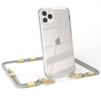EAZY CASE Handykette Silikonhülle mit Kette für Apple iPhone 11 Pro Max 6,5 Zoll, Schutzhülle zum Umhängen Handyhülle mit Umhängeband Schwarz Grau Taupe
