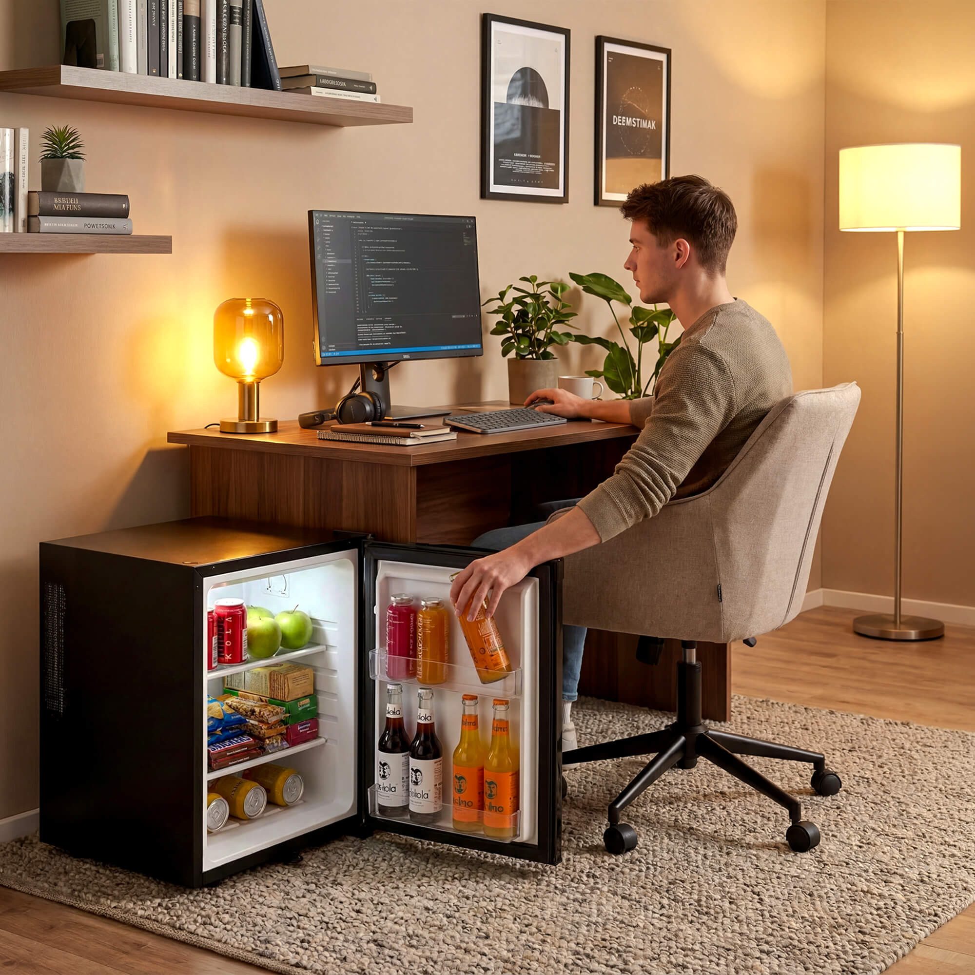 Arebos Getränkekühlschrank AR-HE-MKS40, 55,9 cm hoch, 42 cm breit, 3-Stufen Thermostat, Türanschlag wechselbar, Glasablagen, 2 Türfächer