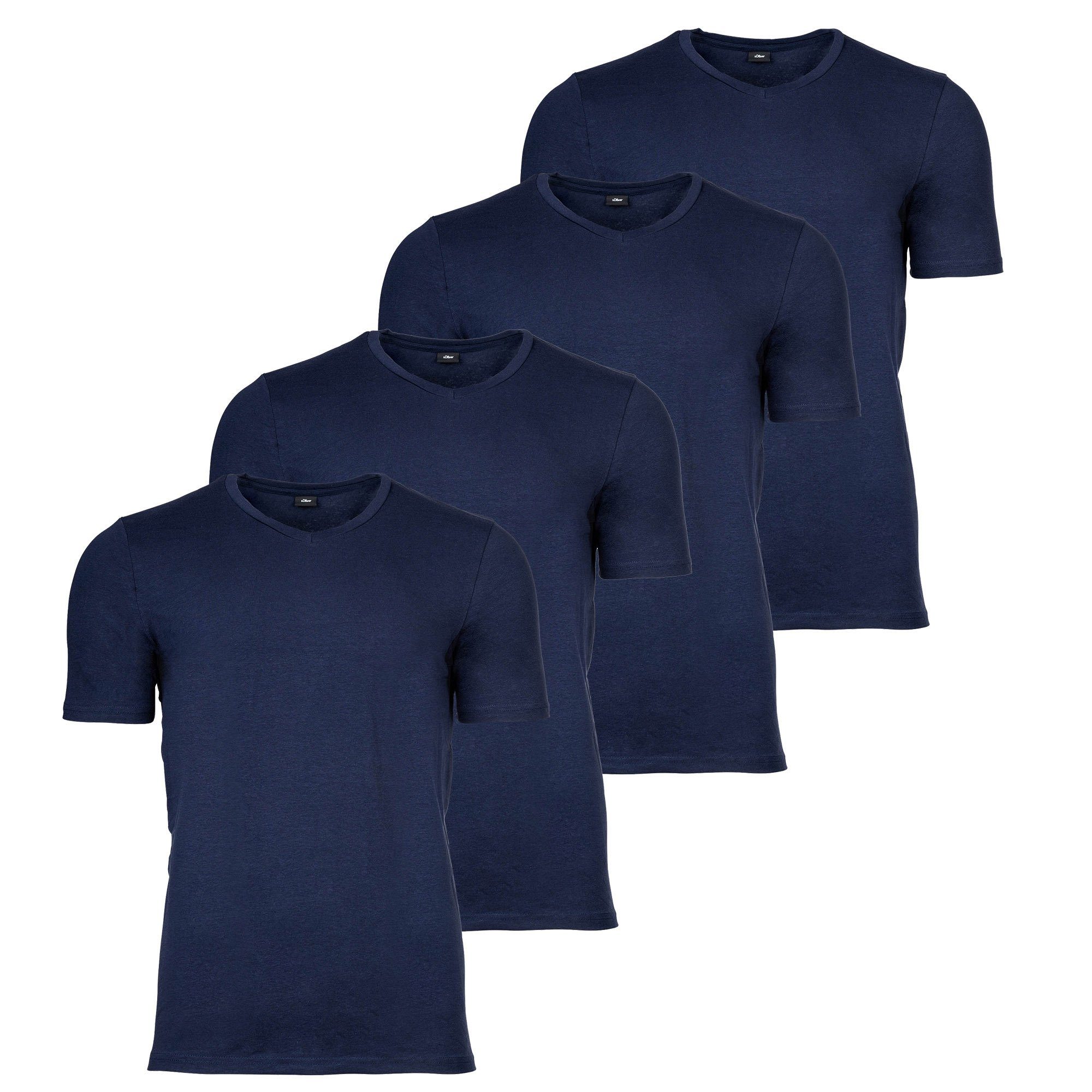 s.Oliver T-Shirt - T-Shirt, Basic, Herren Marine Pack 4er Rundhals