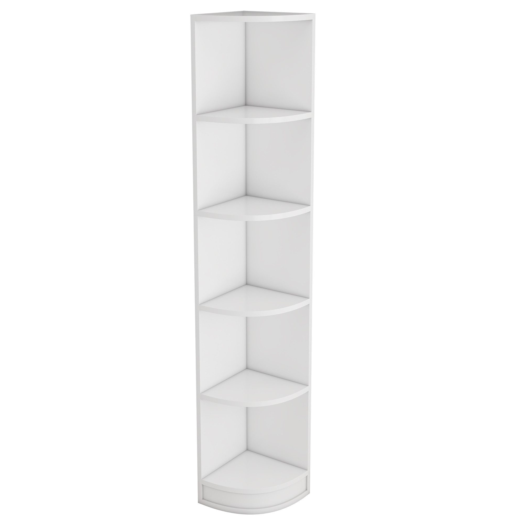 Flieks Bücherregal Hochschrank Holzschrank Lagerregal, B42/T30/H180 cm 1-tlg., Eckschrank Standregal Aktenschrank mit 5 Fächern aus MDF, Weiß