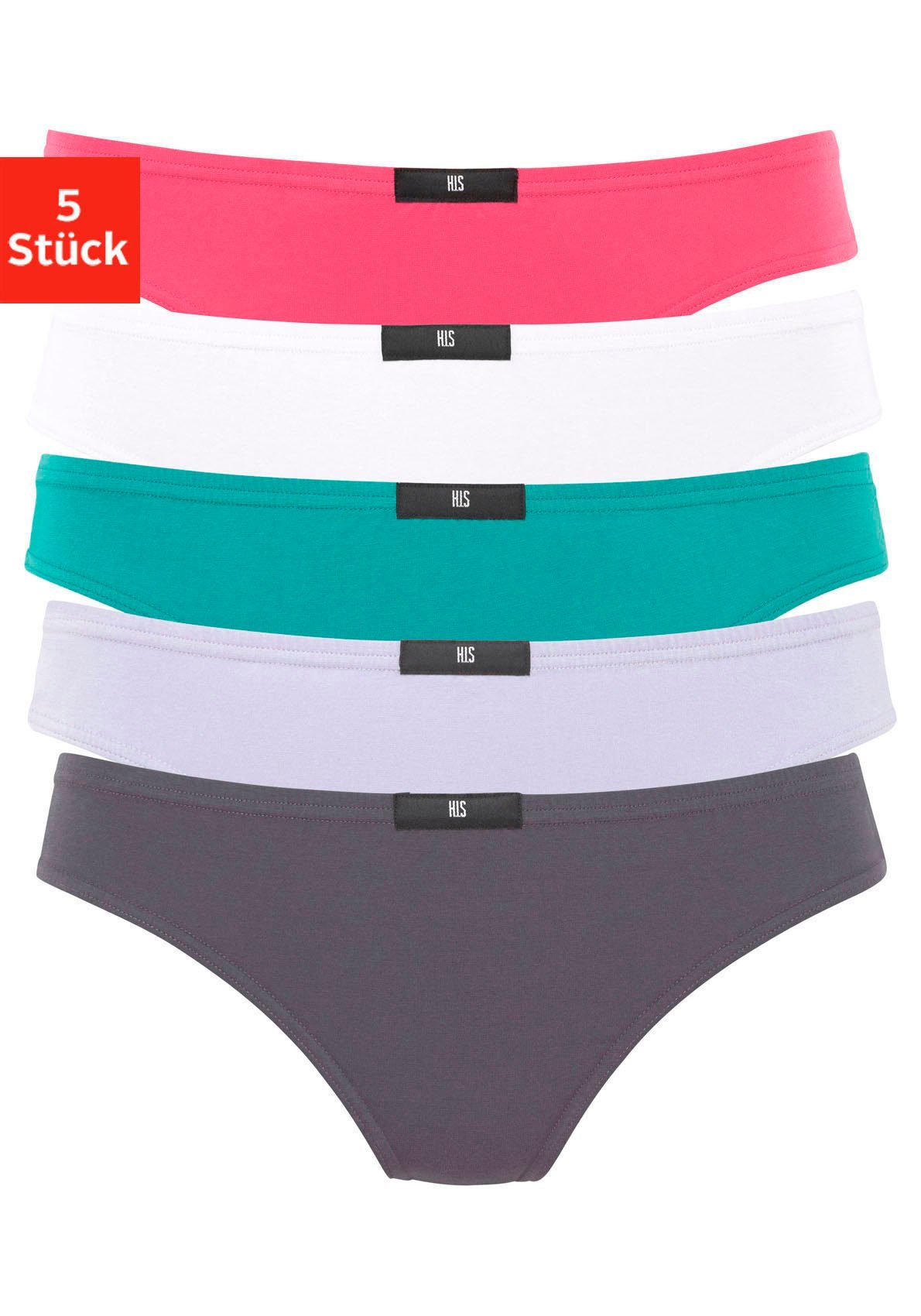 H.I.S pink String aus elastischer 5-St) flieder, mint, anthrazit, Baumwoll-Qualität weiß, (Packung,