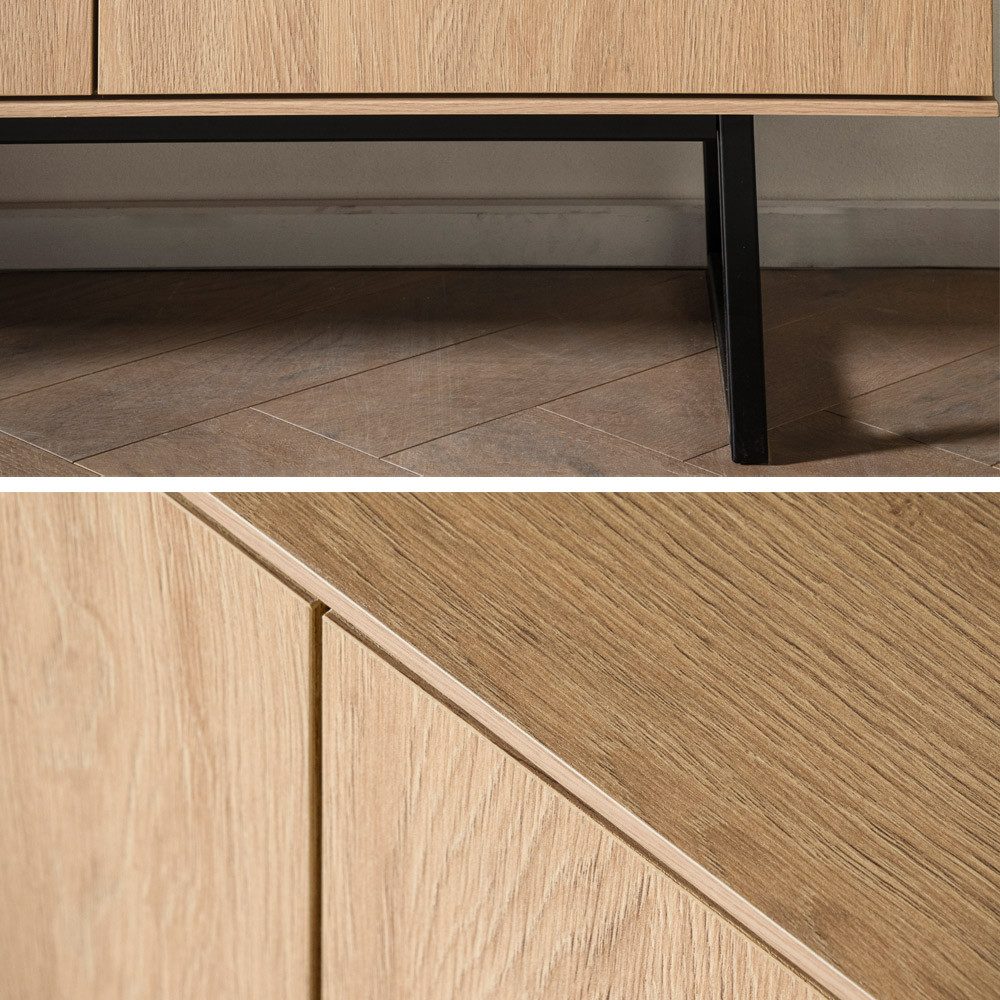 Lomadox Wohnzimmer-Set KASOL-61, (Mega-Spar-Set, 2-St., Sideboard Highboard), Eiche Dekor grifflos Push-to-open Metallgestell schwarz Industrial