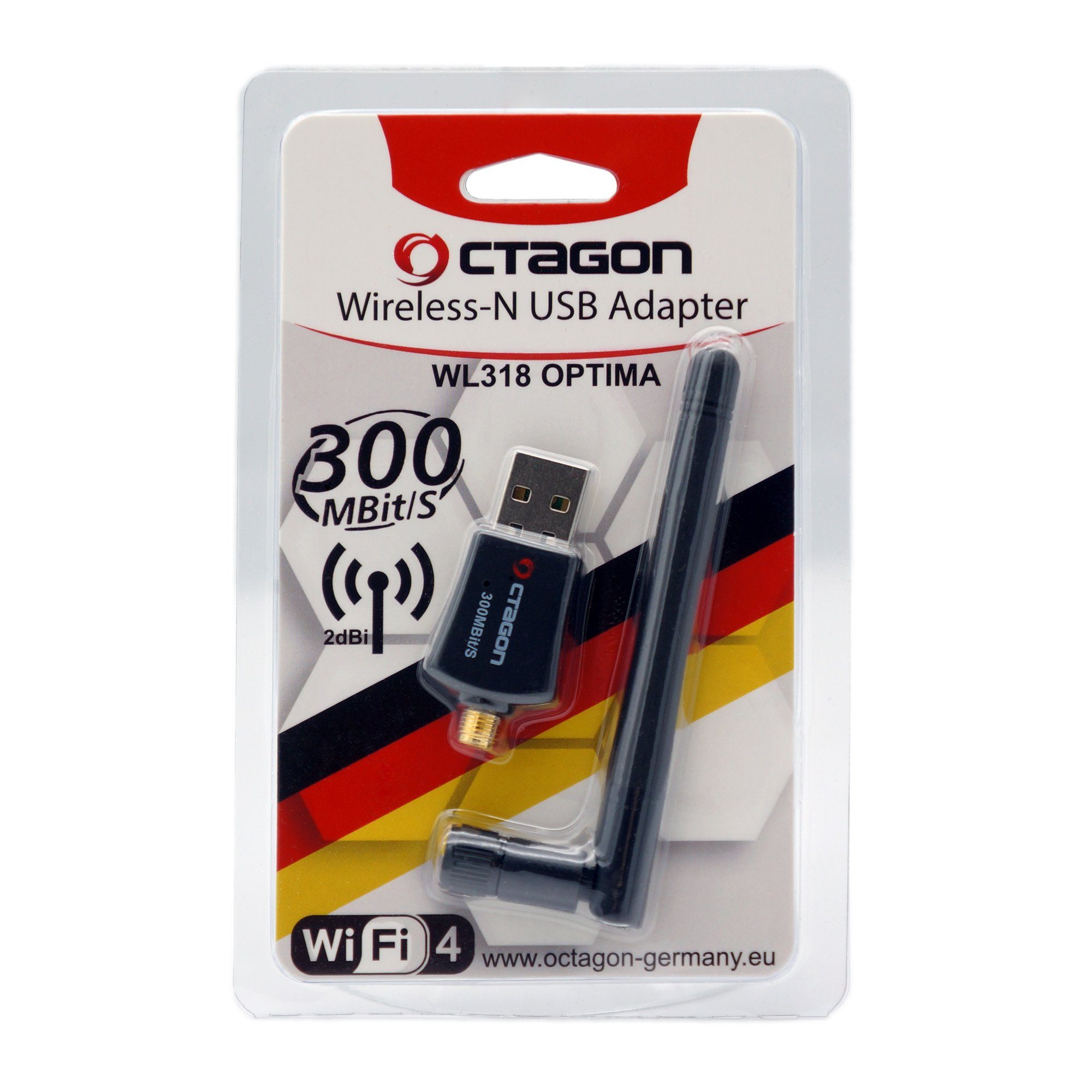 OCTAGON WL318 WLAN 300 Mbit/s + 2dBi Antenne USB 2.0 Adapter Blister (WiFi) SAT-Receiver