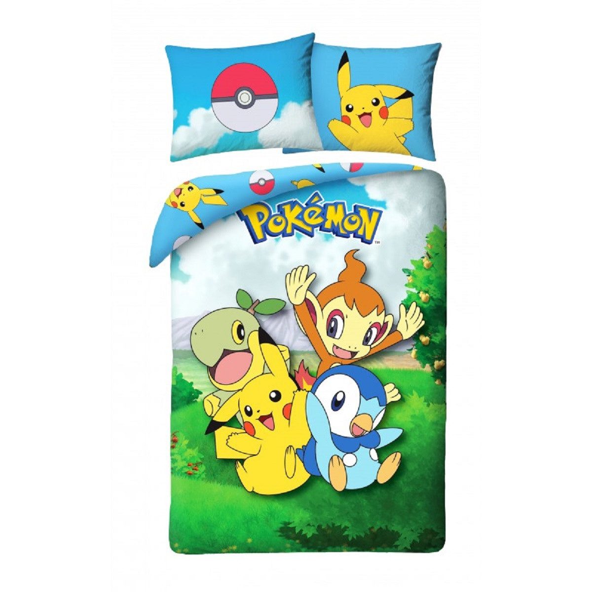 POKÉMON Bettwäsche Set Baumwolle Bettdeckenbezug 140 × 200 cm mit 70 × 90 cm Kissenbezug, 2 teilig, mit Reißverschluss