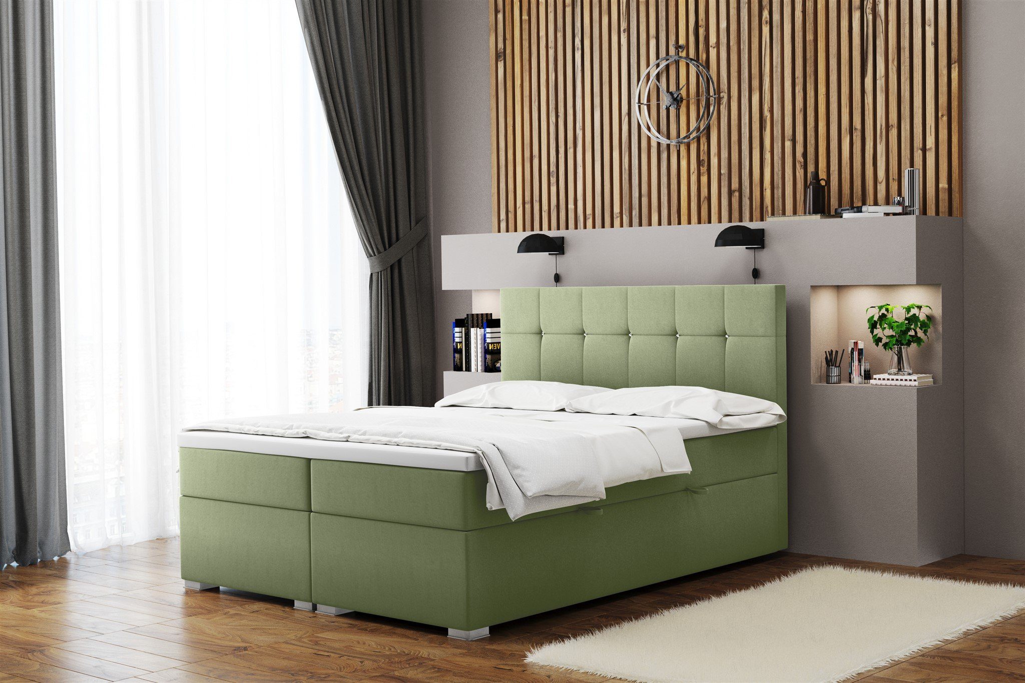 Fun Möbel Boxbett Schlafzimmerbett ABELT in Stoff Matt Velvet (Hypoallergener Topperbezug, Kaltschaumtopper und Bettkästen), Strass-Steine im Kopfteil