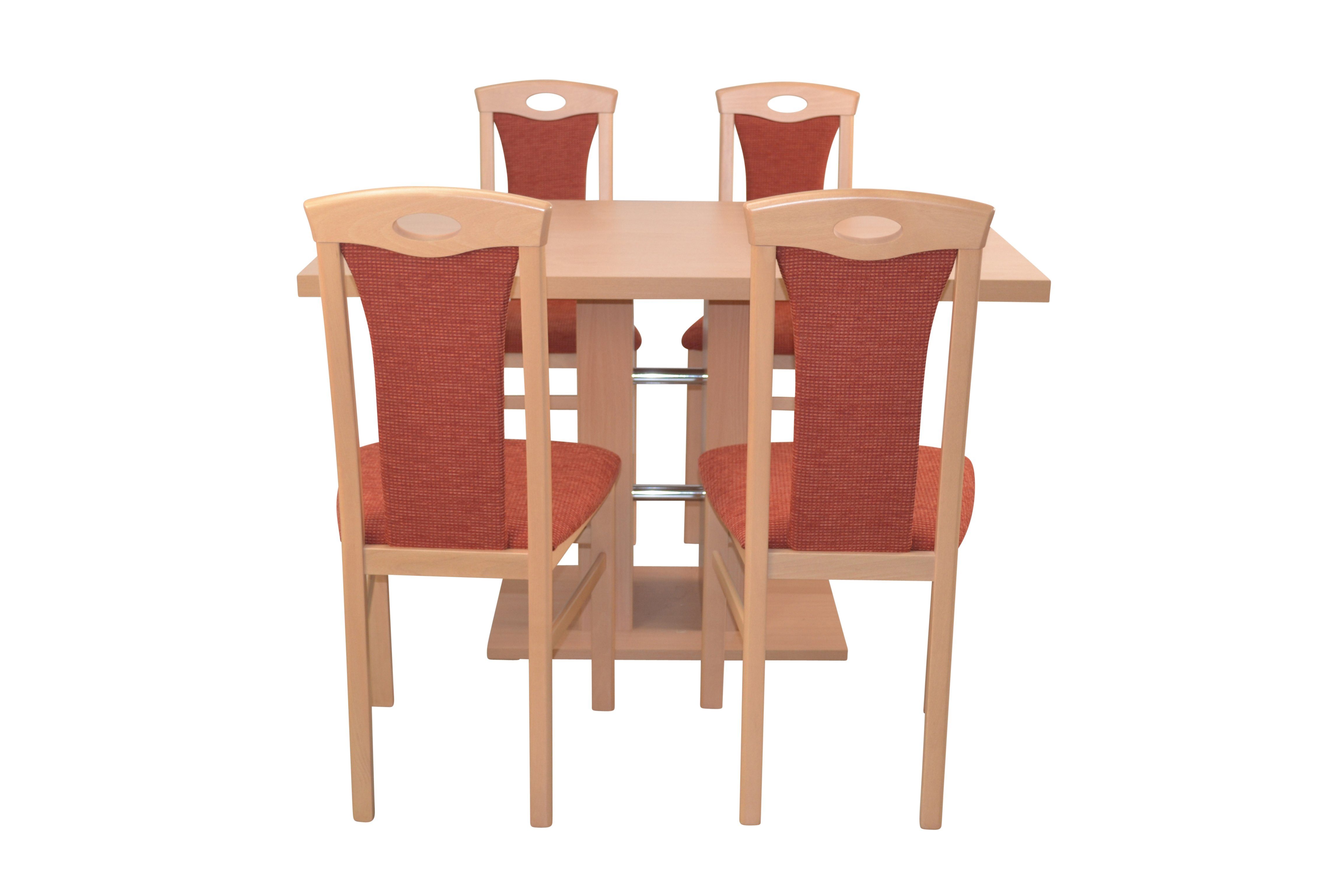 Essgruppe Esstisch, (Spar-Set, moebel-direkt-online aus 1 Tischgruppe, Buche-Nachbildung/terra und bestehend 4 Set) 5teilige Stühlen 5teiliges