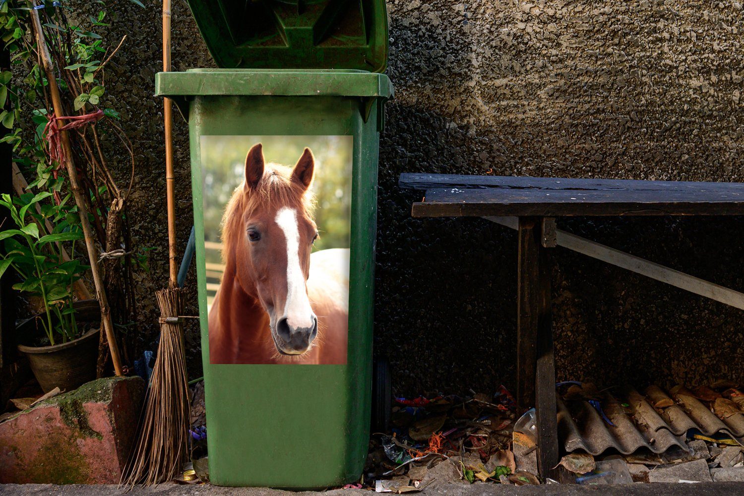 Pferd Mülleimer-aufkleber, Mülltonne, - Kontur Abfalbehälter Container, Wandsticker St), - (1 MuchoWow Sticker, Tier