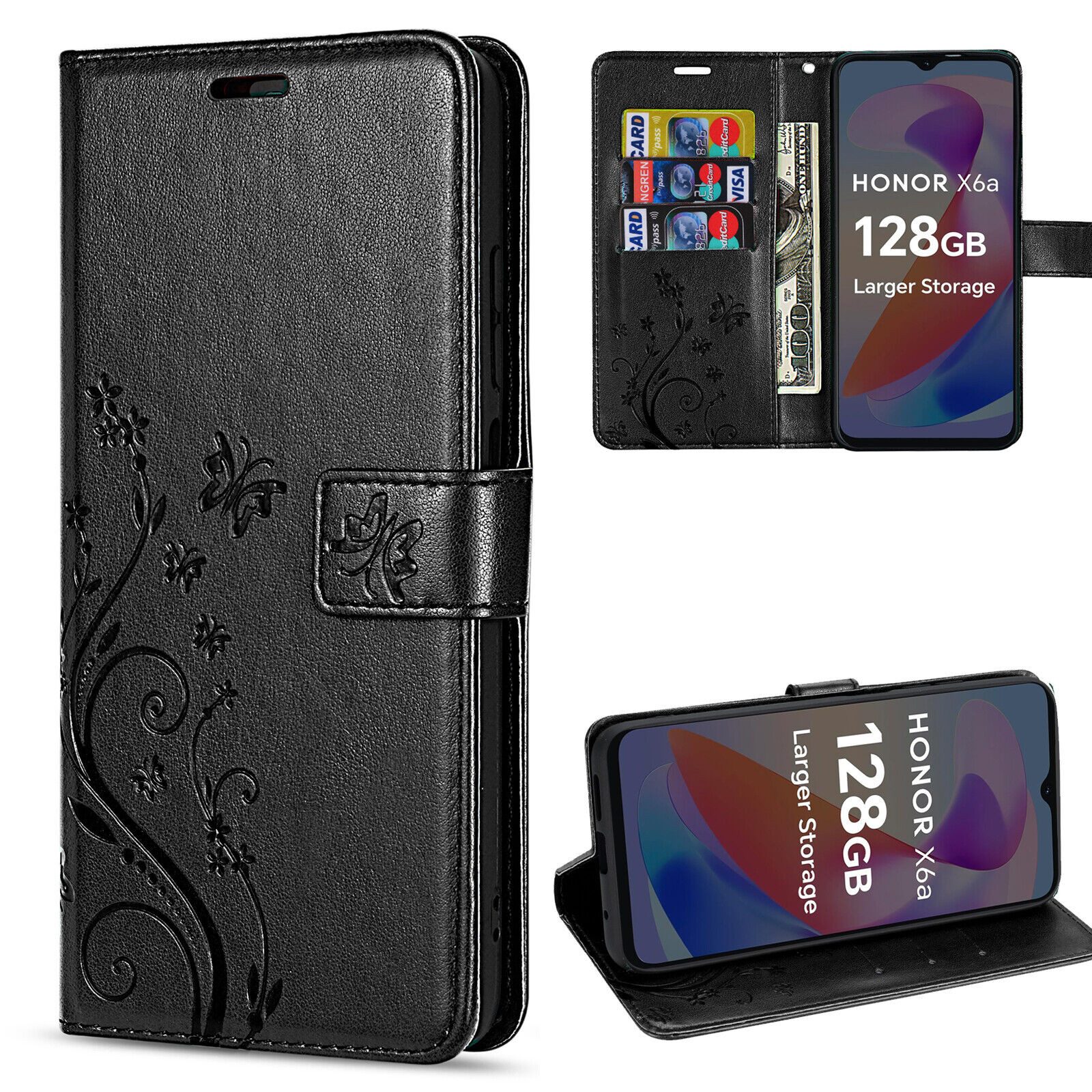 betterfon Handyhülle Handytasche für Honor X6A Klapphülle Wallet Case, Bookstyle-Hülle: Magnetverschluss 3 Kartenfächer & Standfunktion