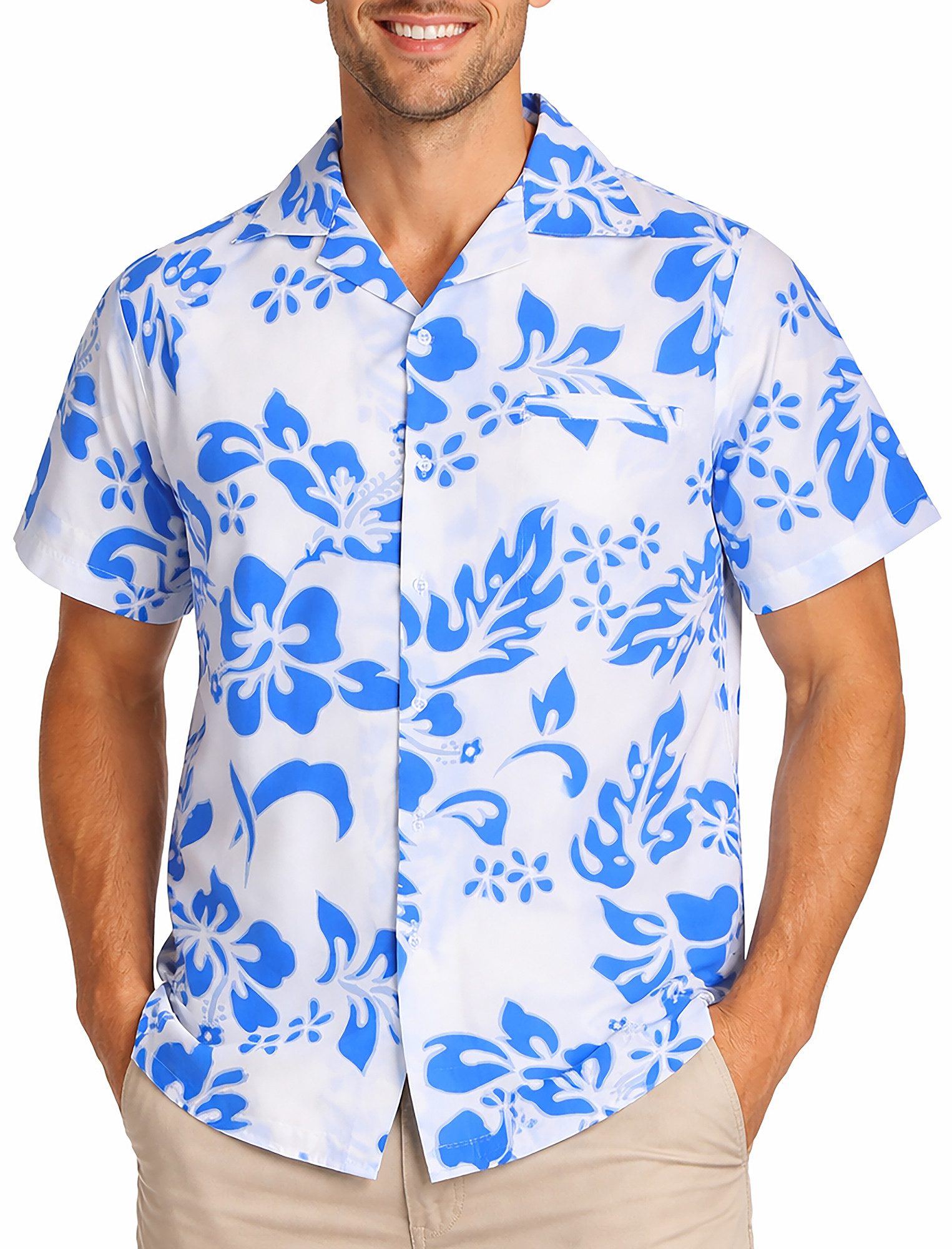 King Kameha Hawaiihemd "Hibiscus" Funky Hawaii-Hemd Herren Kurzarm Front-Tasche Stylish – Bild 3 von 5