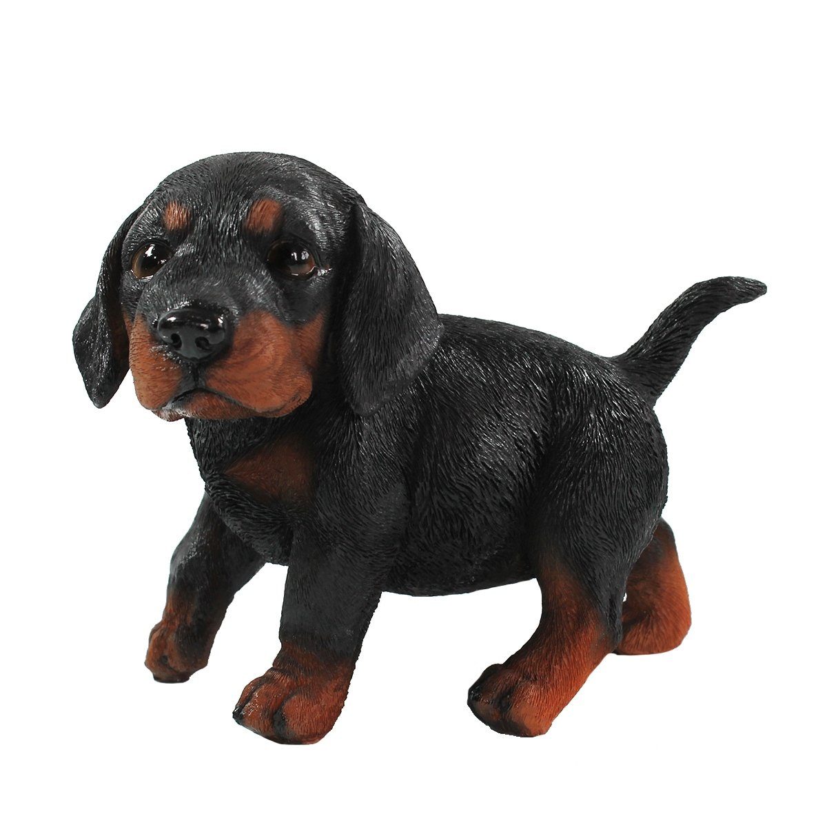 colourliving Tierfigur Hunde Figur Dackel Welpe stehend Dackel Figur Hundefigur, handbemalt, wetterfest, lebensecht wirkend
