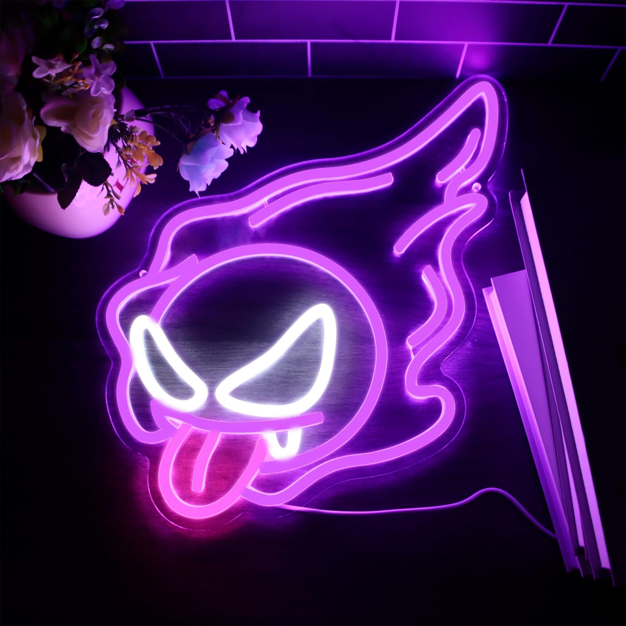 LED mit Neon Deko Skelett Halloween Schalter, Rosnek LED Schild, Wohnzimmer, Spielzimmer Geist, Dekolicht für Ein/Aus