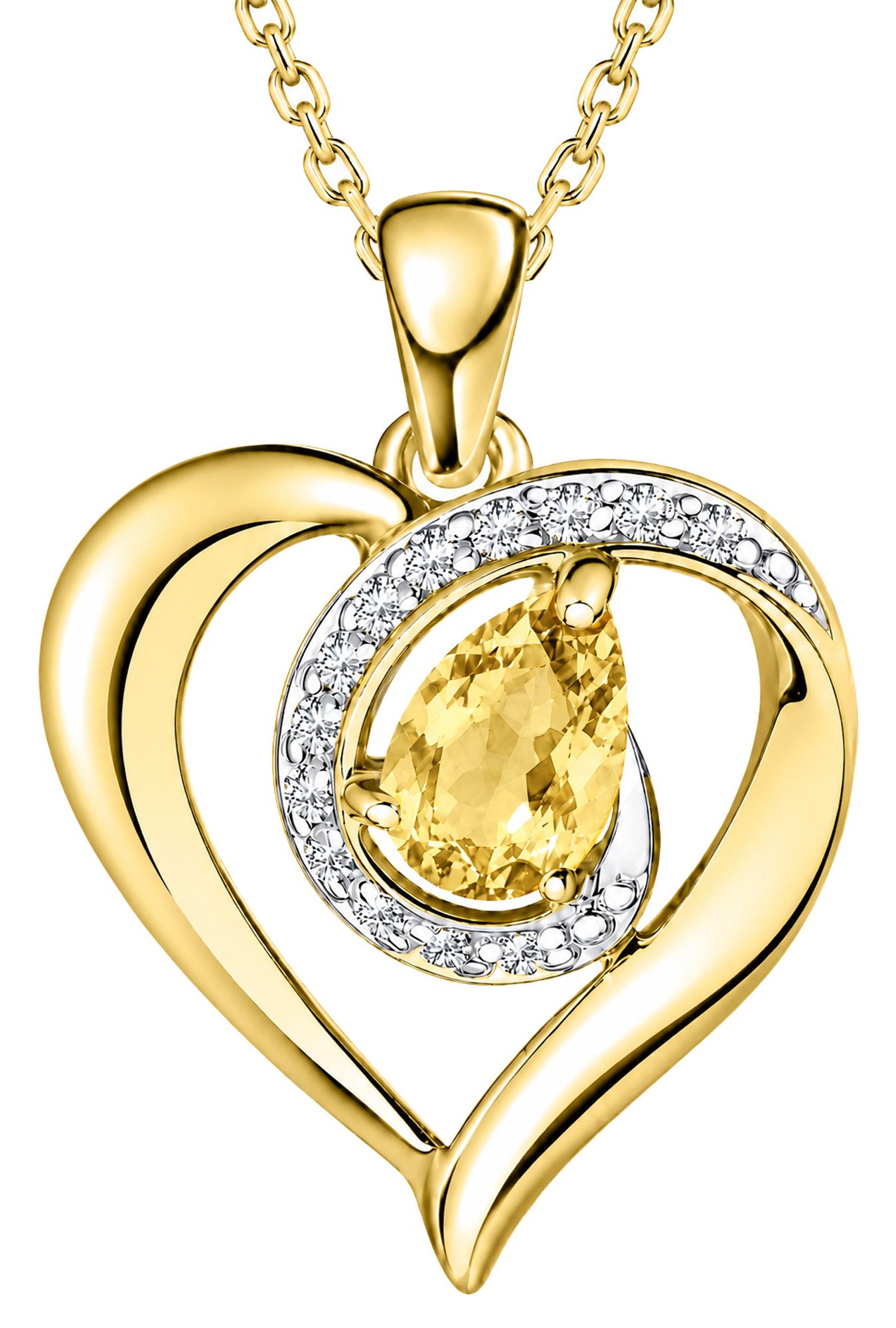 Limana Herzkette echter Edelstein Damen Kette mit Herz Anhänger 925 Silber gold (Geschenk für Frauen Freundin Schmuck inkl. Dose und Tasche), Geburtstag Weihnachten Jahrestag Hochzeitstag Valentinstag