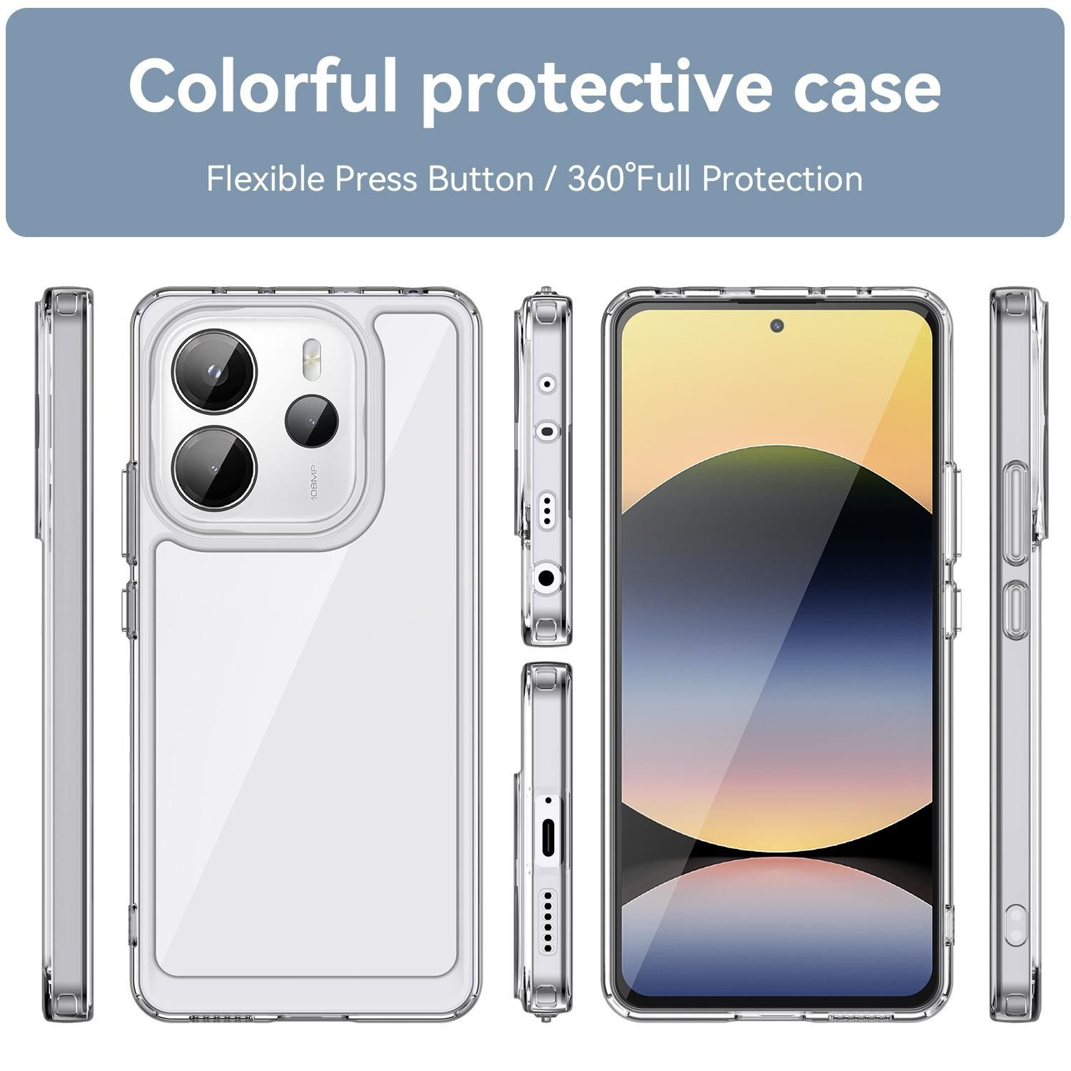 Wigento Handyhülle Für Xiaomi Redmi Note 14 4G Colorful TPU Hybrid Hülle Transparent, Colorful Series Hybrid Schutzhülle