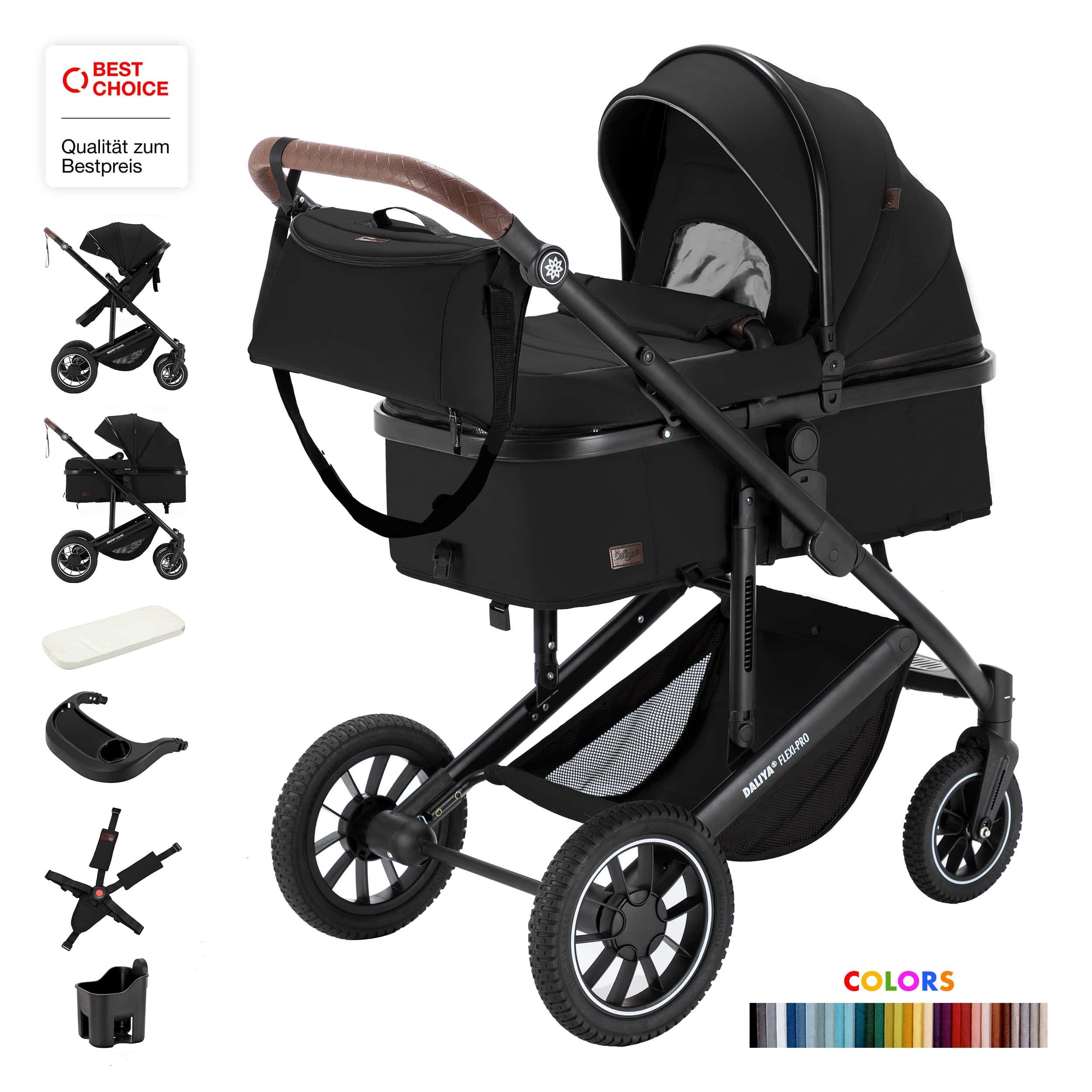 Daliya® Kombi-Kinderwagen FLEXI-PRO 2in1 Kinderwagen & Buggy, Reisekinderwagen, XXL Set, (10-tlg), modernes Design, Alu-Rahmen, Gummireifen, abnehmbare Gurte, UV 50+