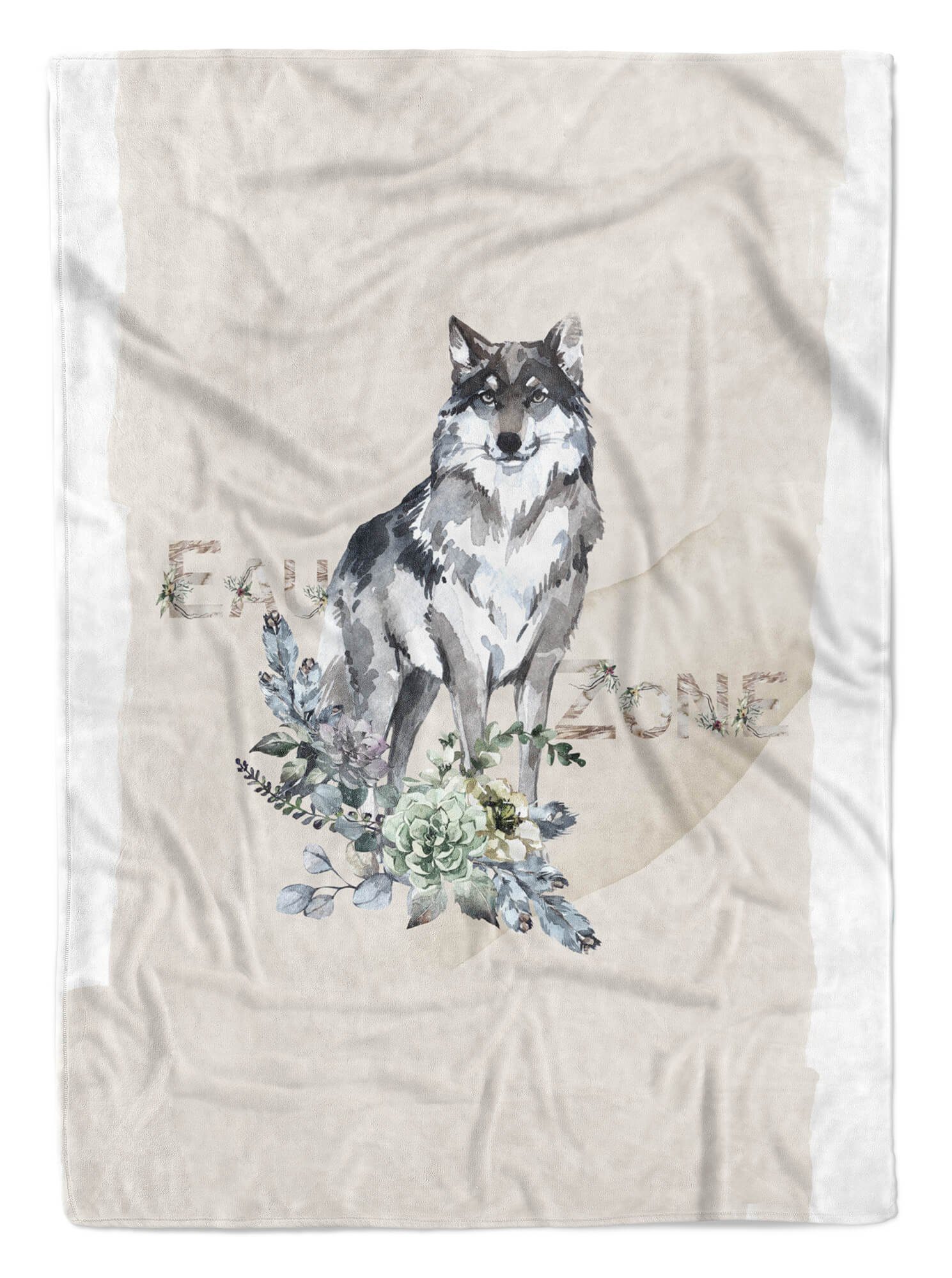 Handtücher Handtuch Strandhandtuch Saunatuch Kuscheldecke Wolf Blumen Wald, Baumwolle-Polyester-Mix (1-St), Handtuch