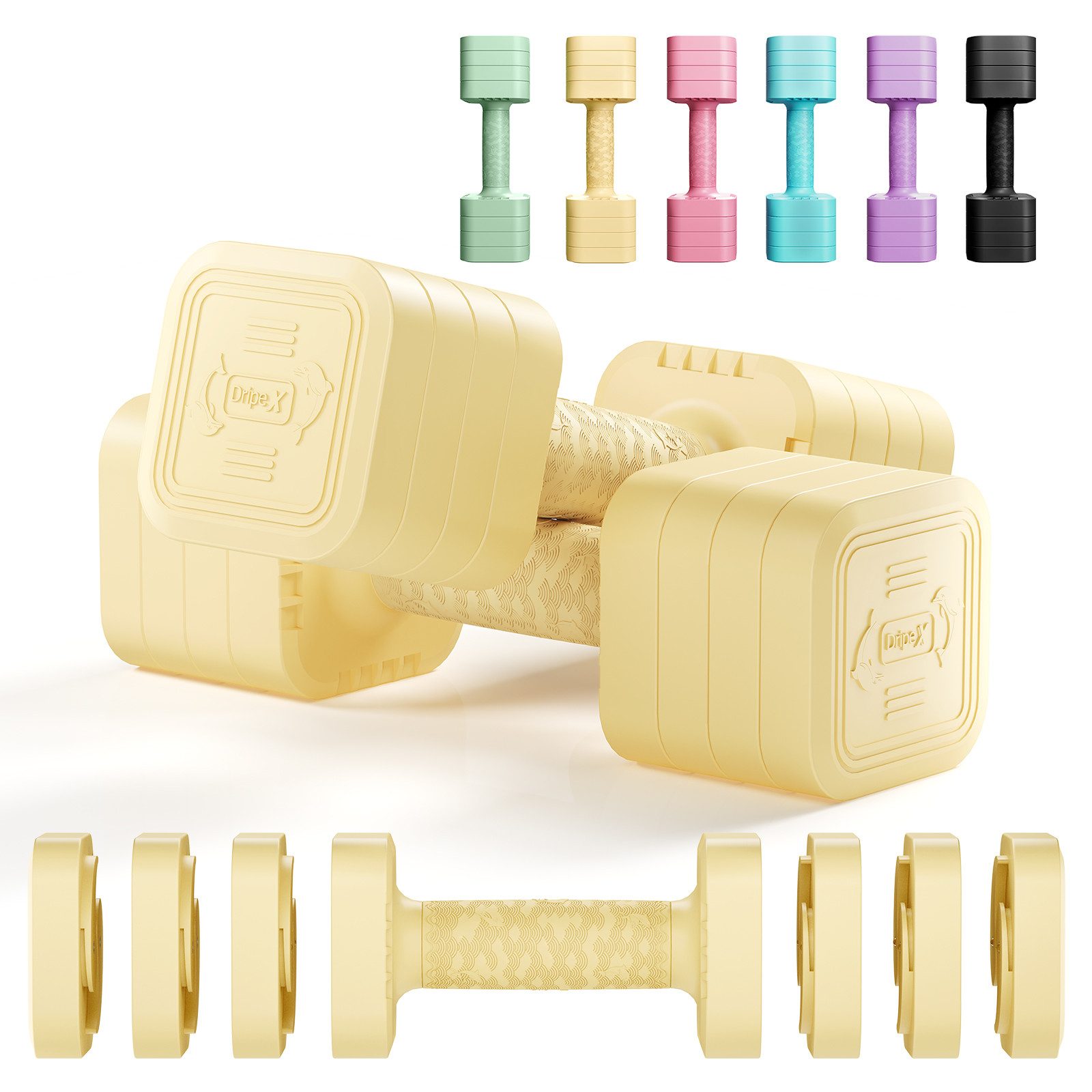 Dripex Hantel-Set verstellbare Hanteln Set 2er 2,5kg/5kg, justierbare 6 Hantelplatten