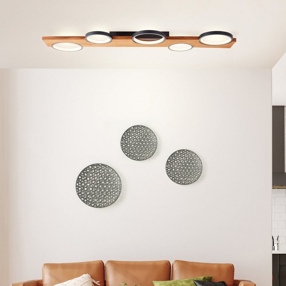 Brilliant LED Deckenleuchte Musti, Dimmfunktion, LED fest integriert,  Warmweiß, 95 x 28 cm, 4600 lm, 3000 K, Holz/Metall, natur/schwarz