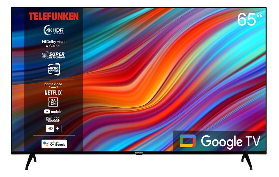 Telefunken XU65GA660S LCD-LED Fernseher (164 cm/65 Zoll, 4K Ultra HD, Google  TV, HDR Dolby Vision, Triple-Tuner, Bluetooth, Dolby Atmos)