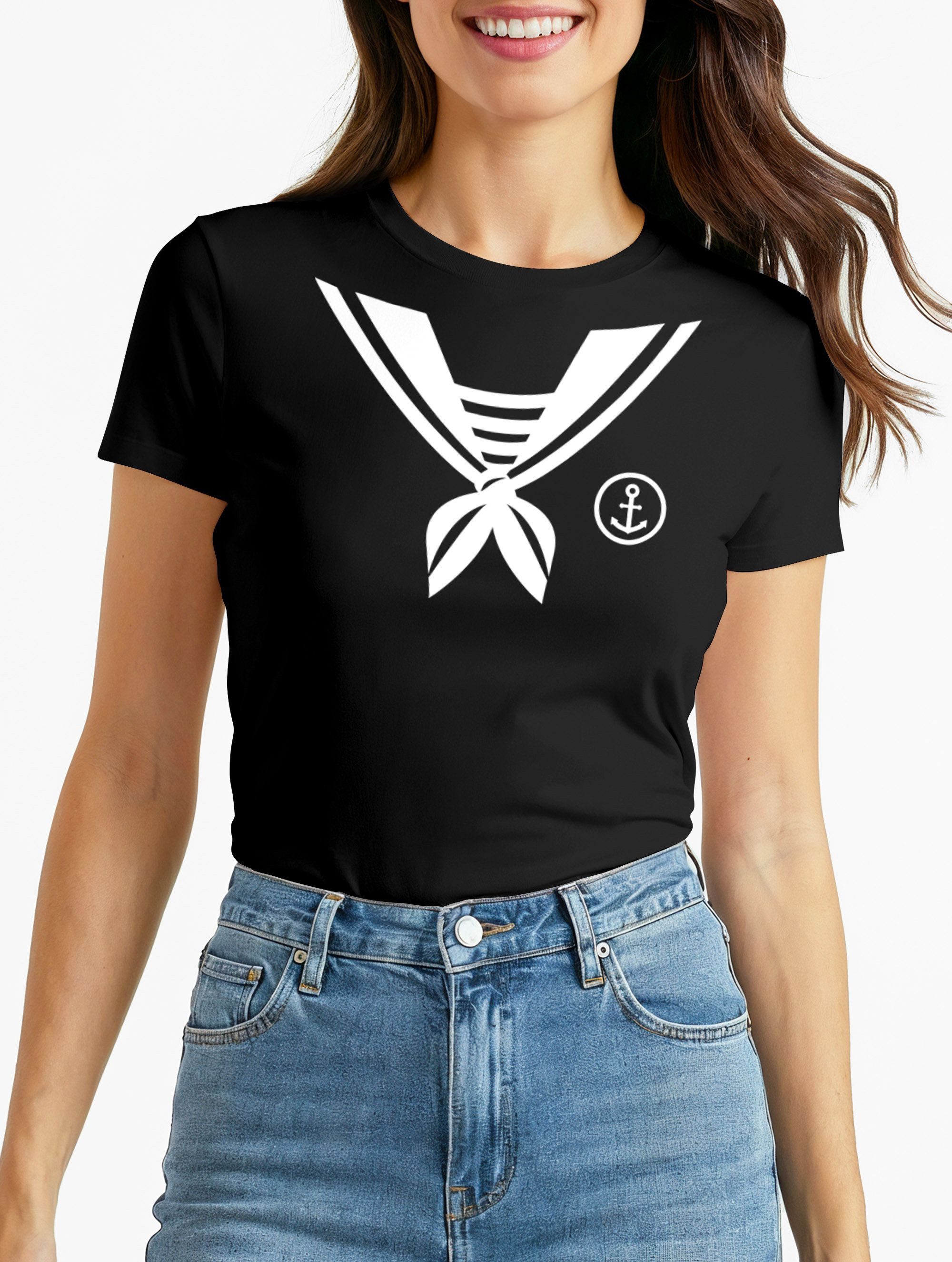 MoonWorks Print-Shirt Damen T-Shirt Matrose Matrosin Sailor Fasching Fastnacht Kostüm mit Print