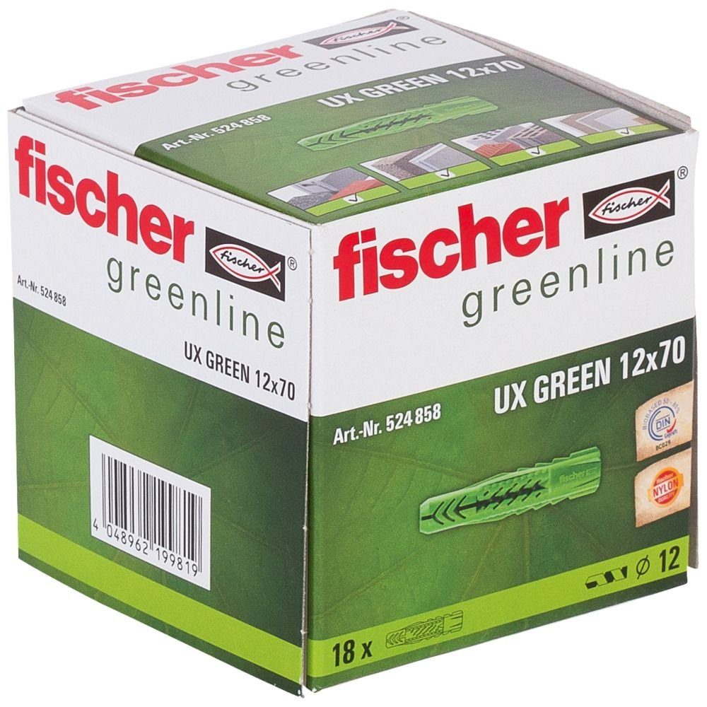 Universaldübel green fischer 70 mm Schrauben- UX und Dübel-Set 12.0 Fischer 20 - x