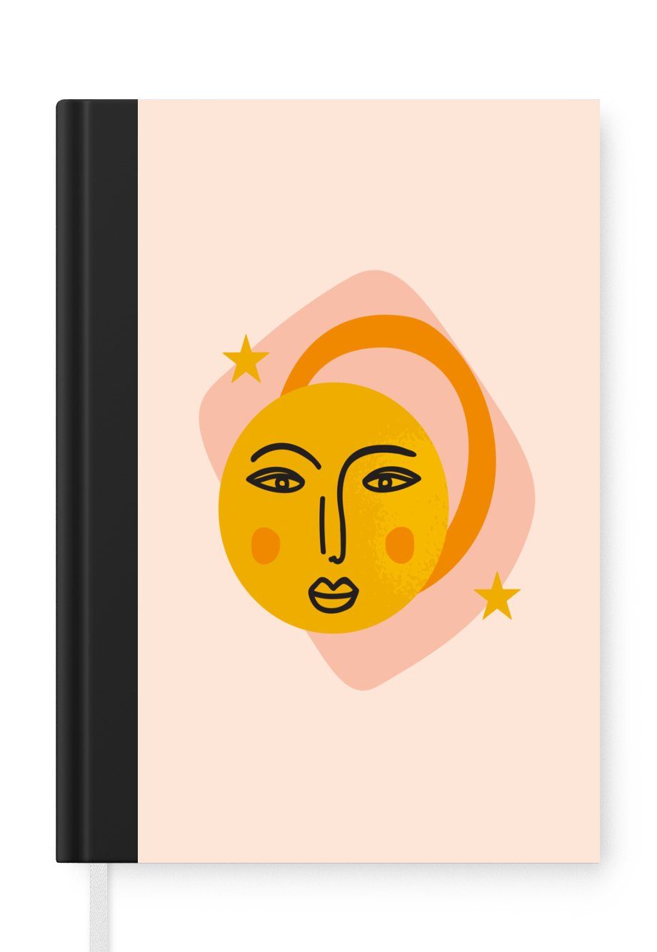 MuchoWow Notizbuch Sonne - Gesicht - Sterne - Abstrakt, Journal, Merkzettel, Tagebuch, Notizheft, A5, 98 Seiten, Haushaltsbuch