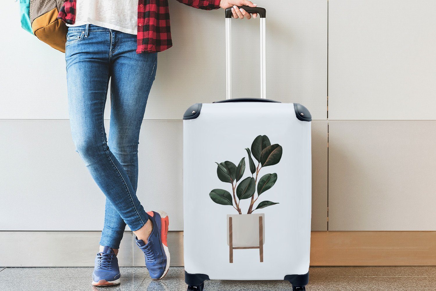 rollen, Holz, Rollen, Zimmerpflanzen Pastell mit 4 Reisekoffer Handgepäck MuchoWow Handgepäckkoffer - Trolley, für Reisetasche - Ferien,