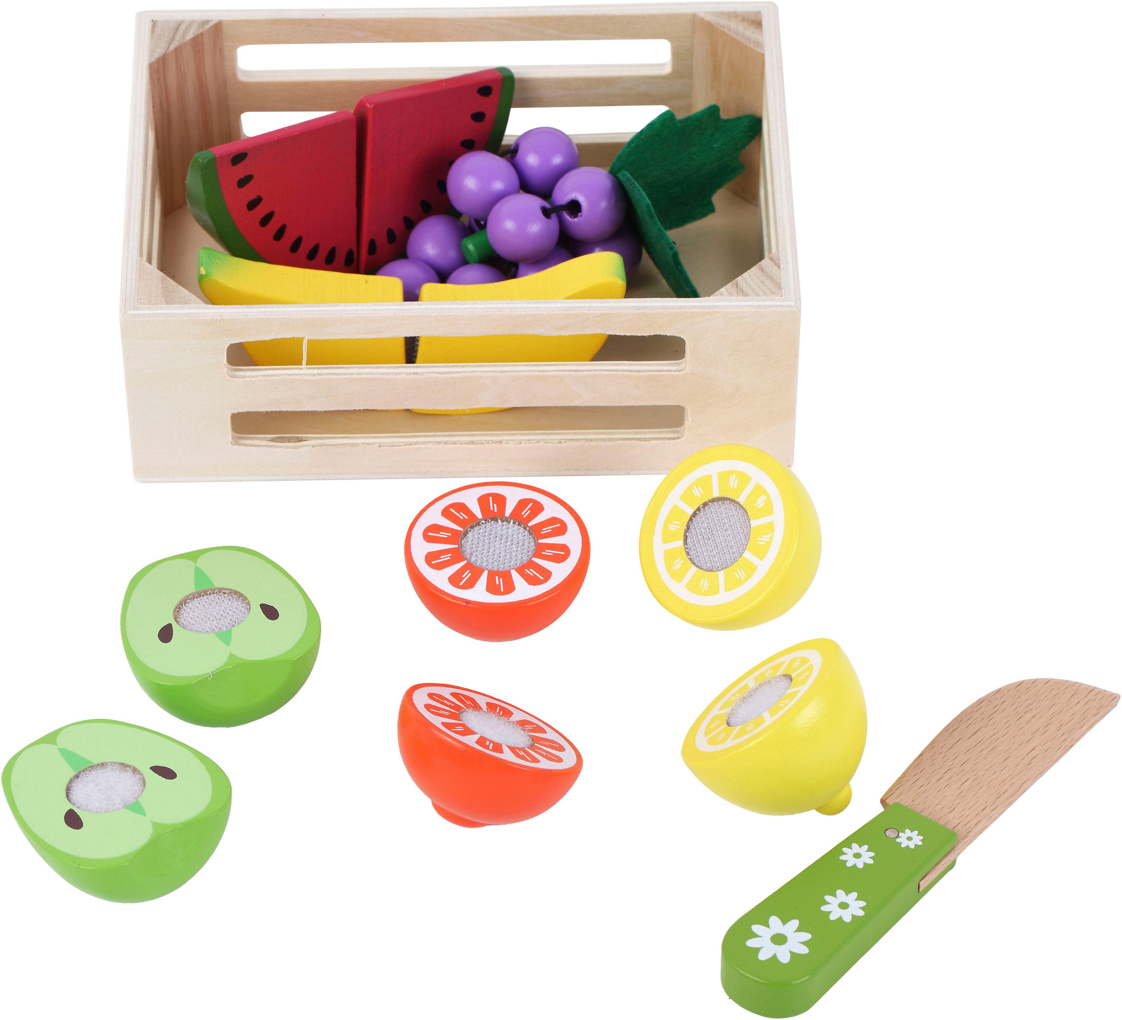 Tanner Kaufladensortiment Holzobst und Holzgemüse in Steige, zum Schneiden