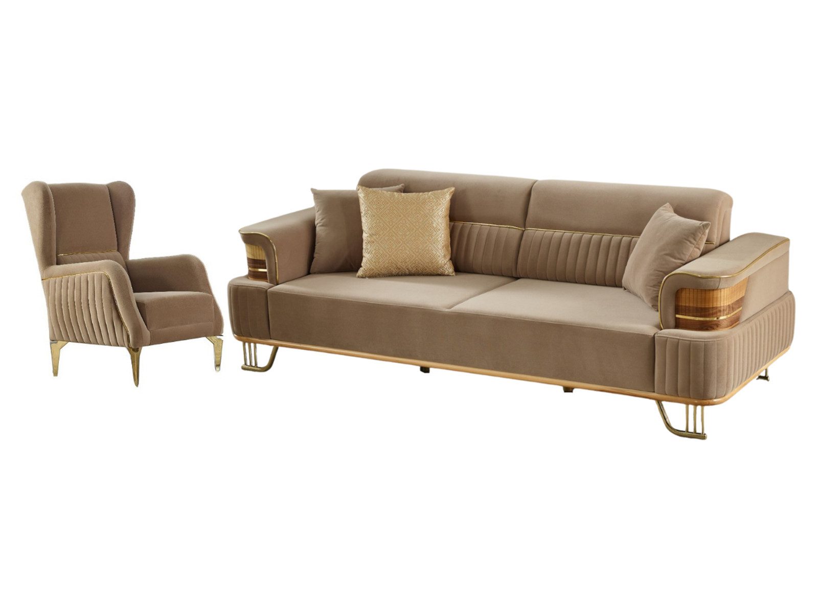 Villa Möbel Polstergarnitur Braga, (Set, Set besteht aus: 2 Sitzer+Sessel), Hand Made Quality, pflegeleichter Mikrofasersamtstoff