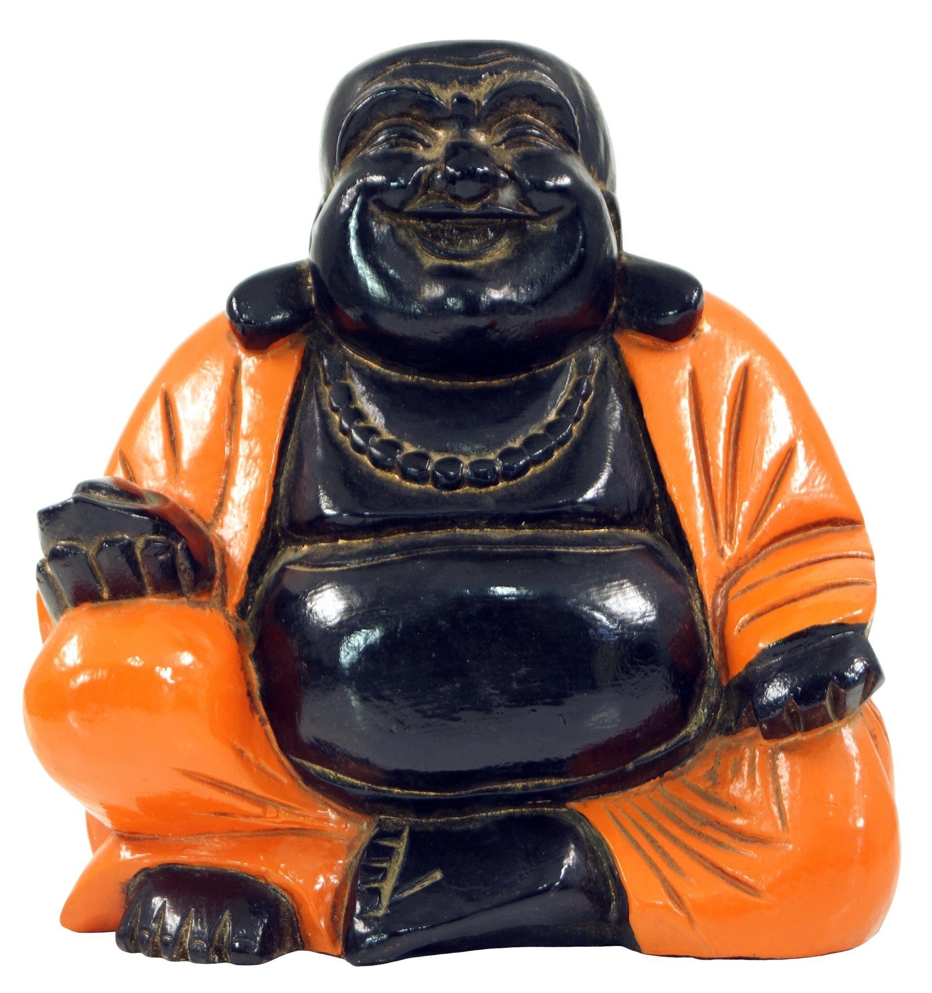 Guru-Shop Buddhafigur Geschnitzter Lucky Buddha, Holzbuddha - orange