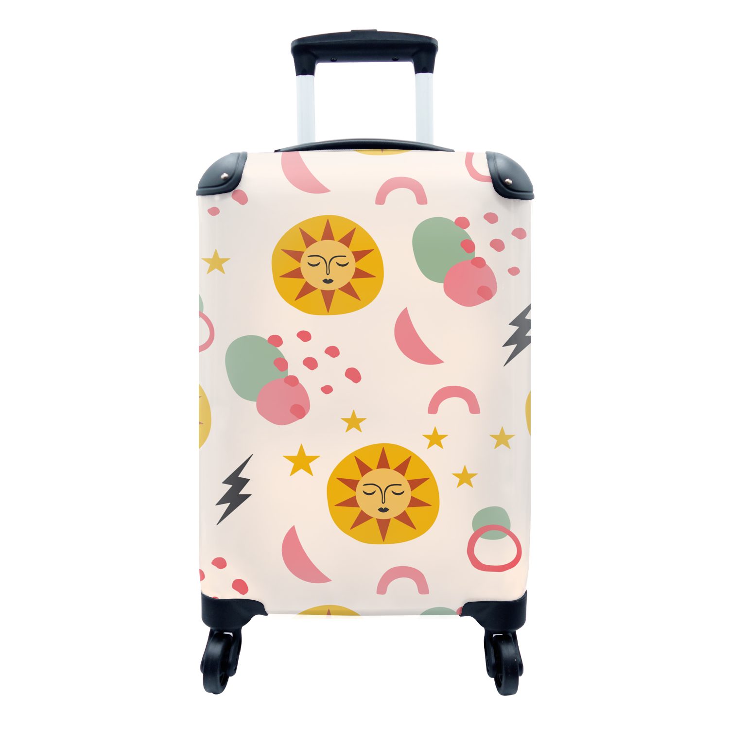 MuchoWow Handgepäckkoffer Reisetasche - Ferien, - - Reisekoffer Handgepäck Trolley, Sonne 4 Muster, Mond rollen, mit Rollen, Sterne für