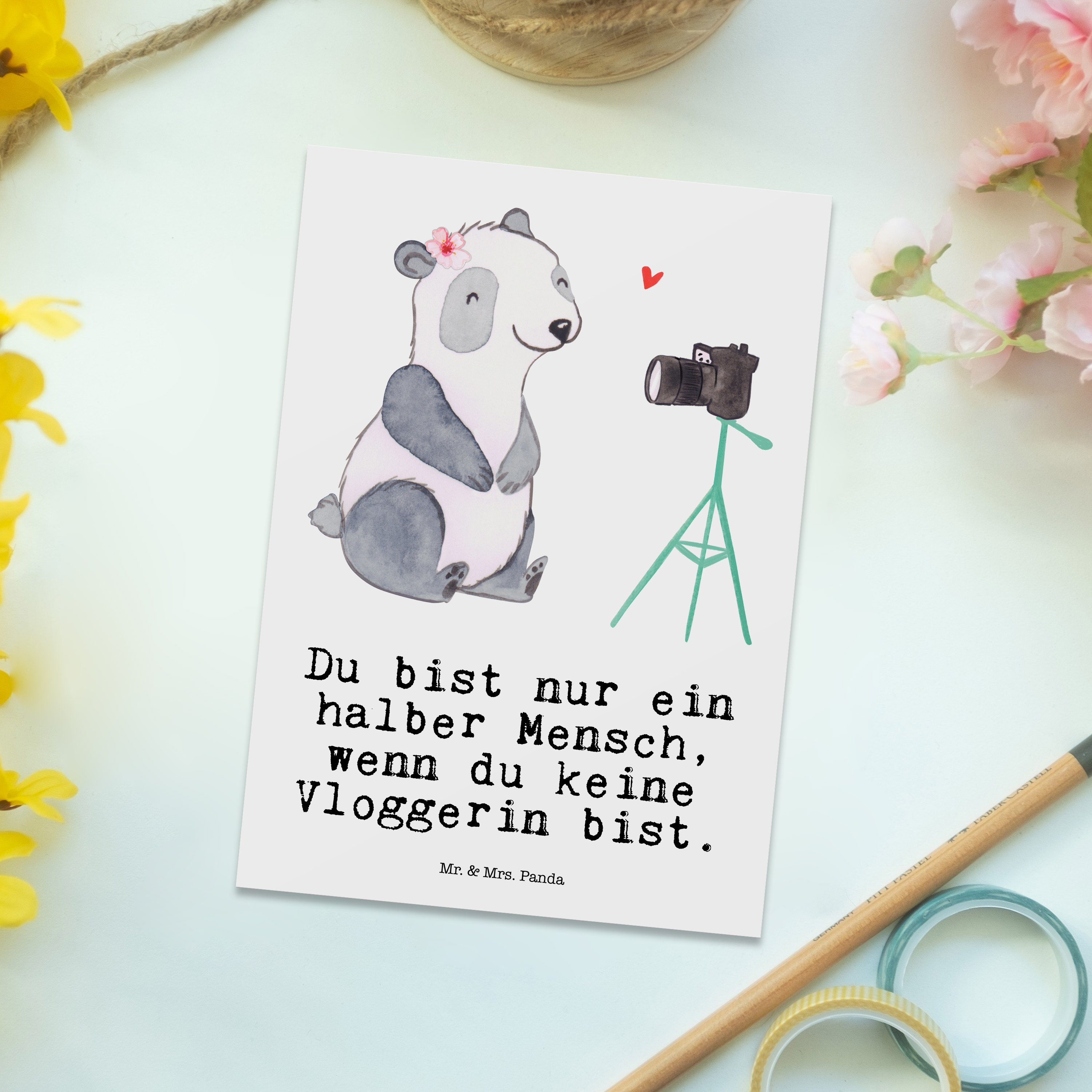 Grußkarte, & Geschenk, Mr. - Weiß - Ausbildung, Vloggerin mit Herz Geburtst Panda Postkarte Mrs.
