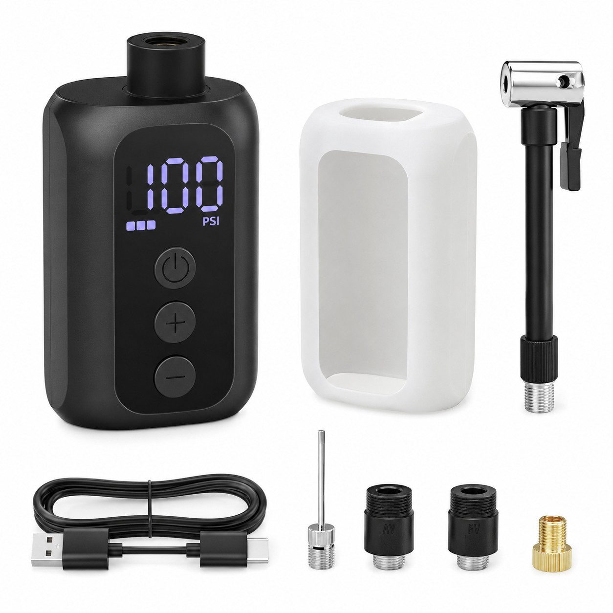Lisabonde Fahrradpumpe Akku Fahrradpumpe Mini mit Auto-Stopp & Druckanzeige (Komplett-Set), Automatische Abschaltung, Digitales LED-Display