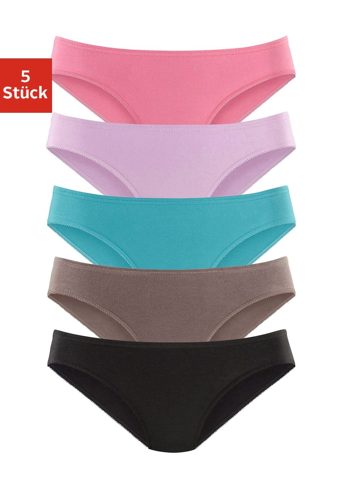 Auswahl petite fleur Bikinislip (Packung, elastischer pink, taupe, 5-St) Baumwolle türkis, lila, schwarz aus