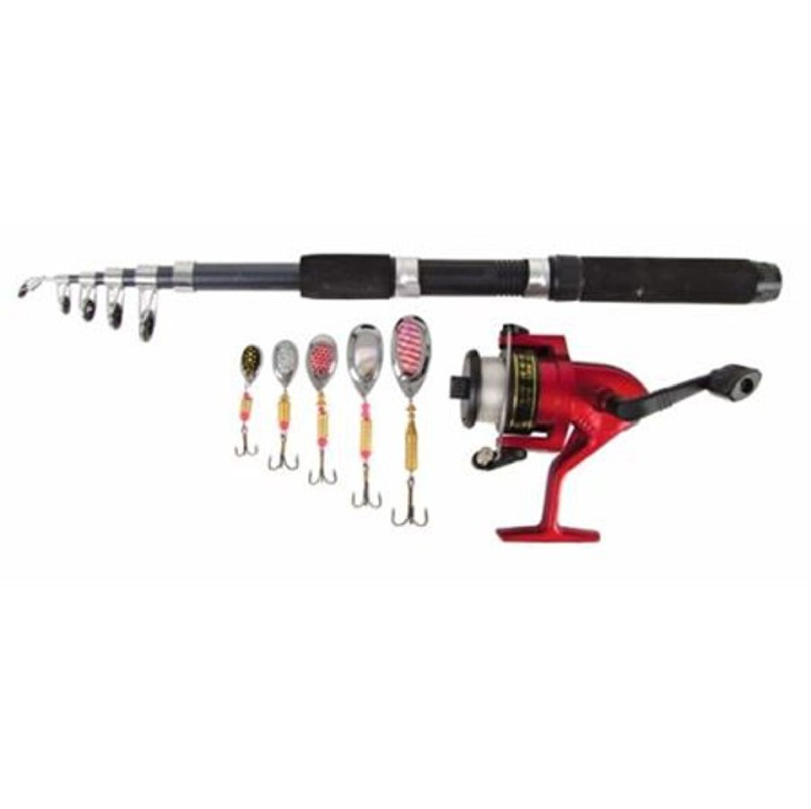 BURI Baitcasterrute Angelset Teleskoprute 1,8m Spule 5 Blinker