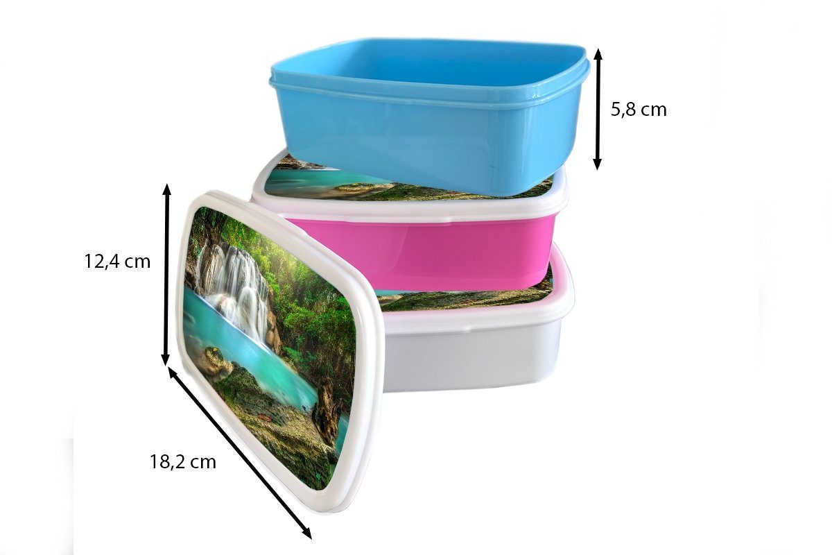 Kunststoff, Wald - Brotdose Natur, Mädchen, Kinder, für Erwachsene, Snackbox, MuchoWow Brotbox rosa Kunststoff Lunchbox (2-tlg), Wasserfall -