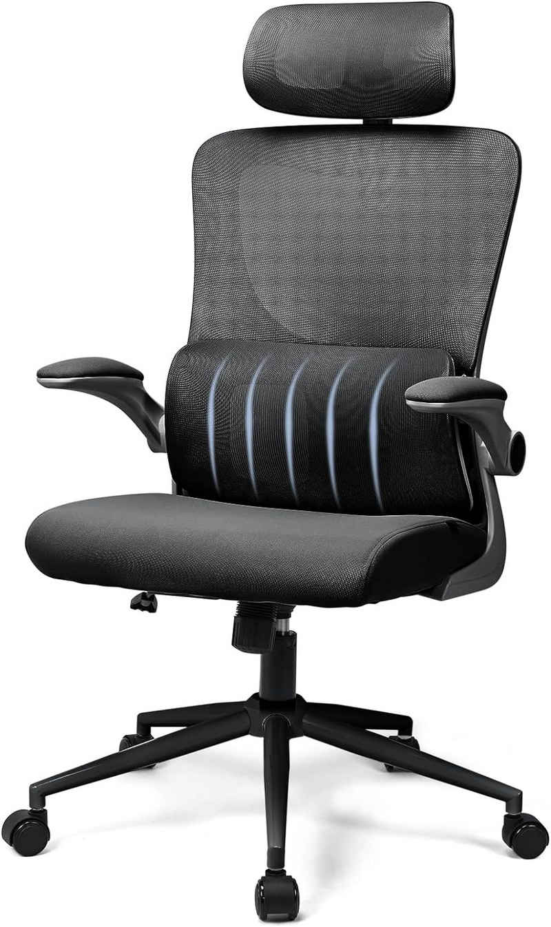 BASETBL Bürostuhl ergonomischer Schreibtischstuhl, Drehstuhl mit hoher Rückenlehne, Verstellbare Kopfstütze, Armlehnen und Rückenlehne,bis 150kg belastbar