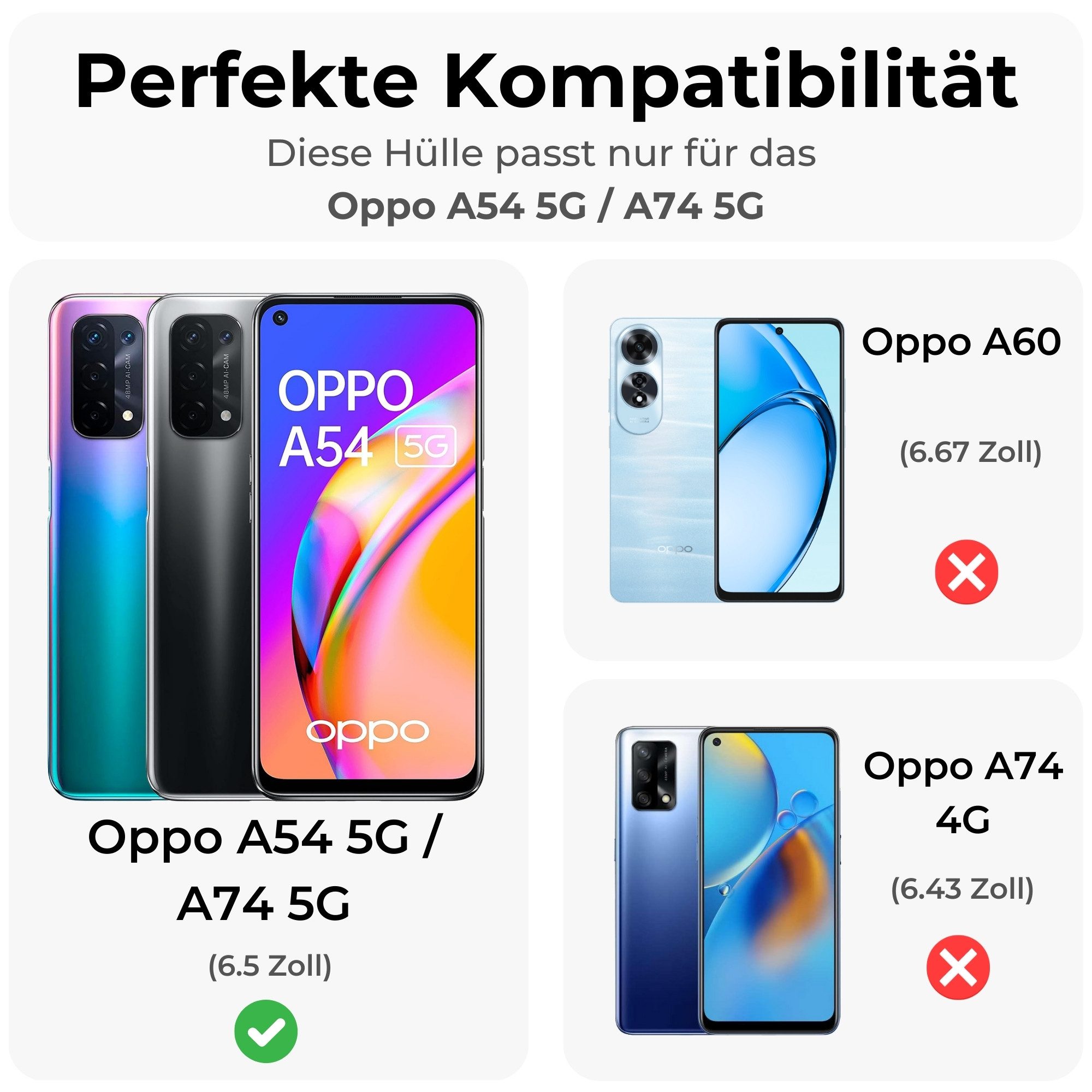 betterfon Handyhülle Handytasche für Oppo A54 5G A74 5G Klapphülle Flip Case Schwarz, 3 Kartenfächer, Magnetverschluss & Standfunktion im Lederlook