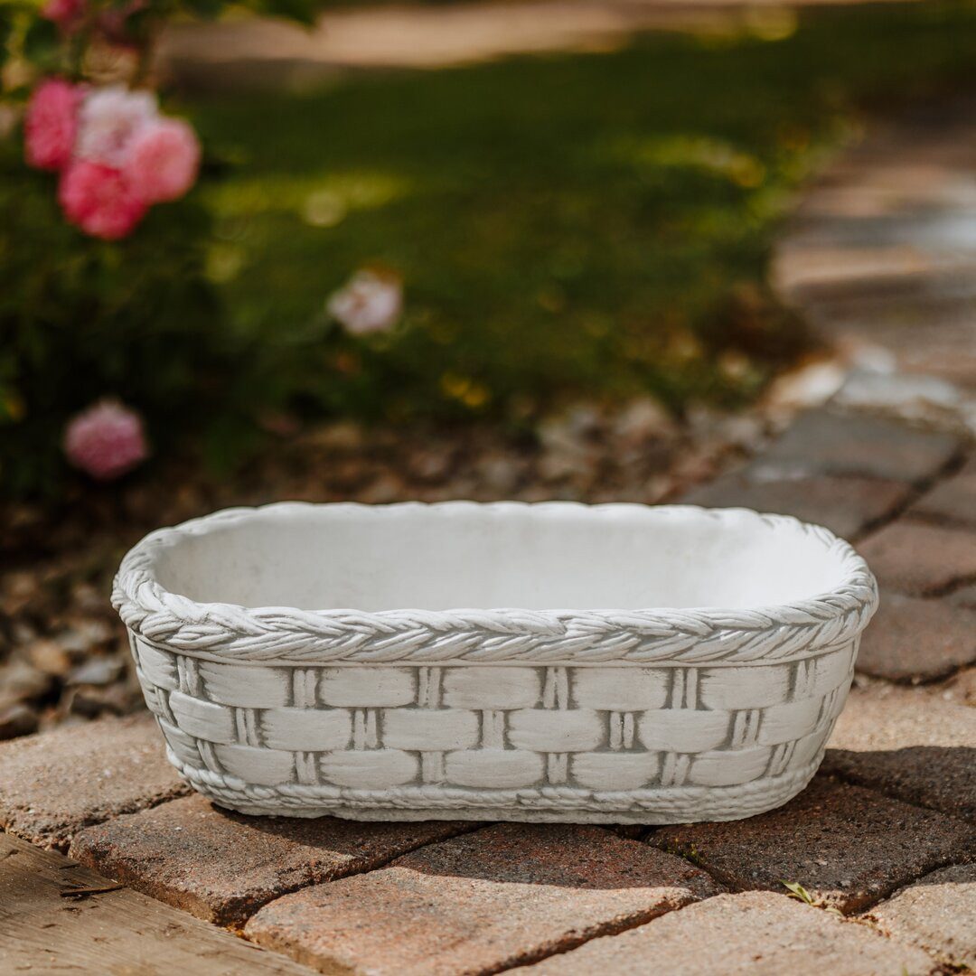 gartendekoparadies.de Pflanzschale Pflanzgefäß Korb-Optik, Steinguss, 42 x 22 x 14 cm, 5 Liter, 8 kg, Frostsicher