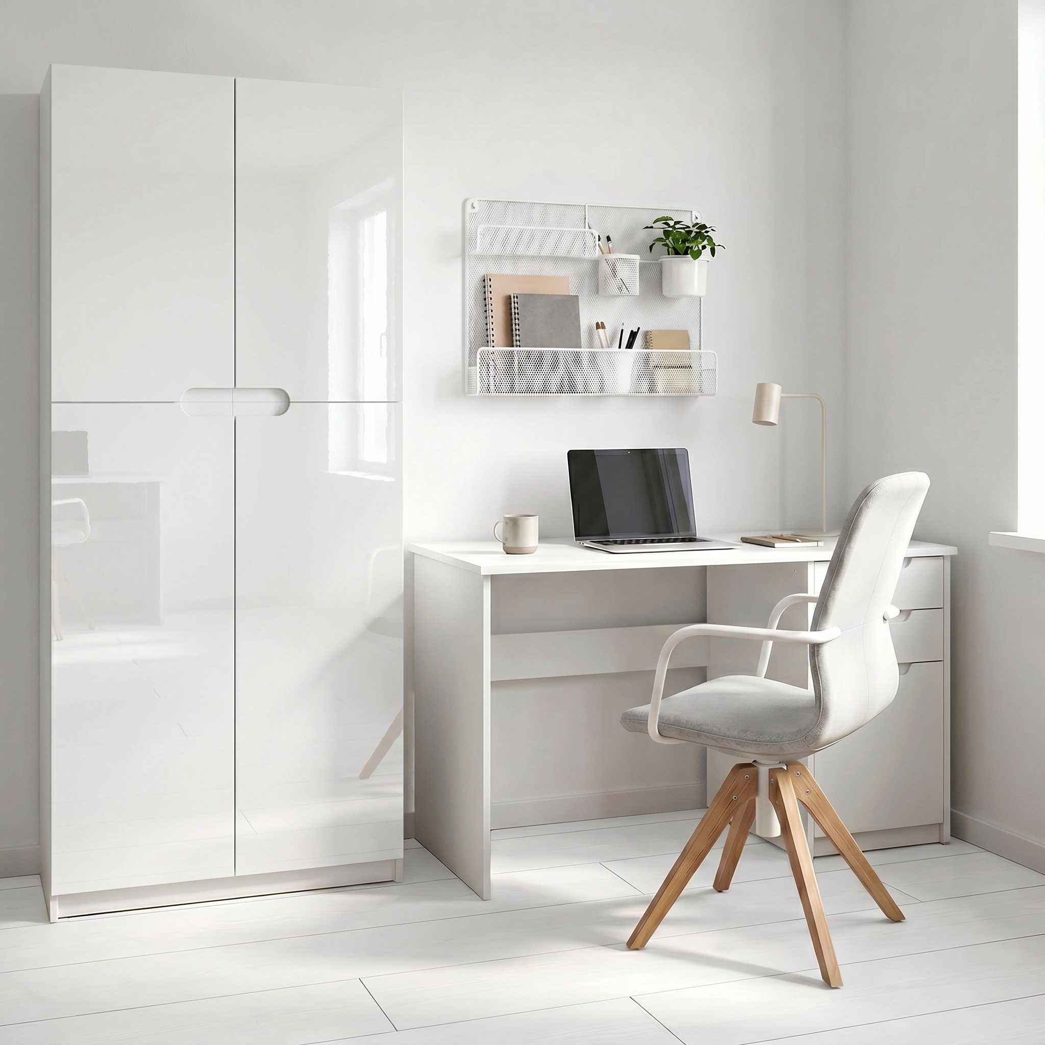 Vladon Aktenschrank Logan (Aktenschrank, mit 5 Fächern und 4 Türen) Weiß matt/Weiß Hochglanz (82 x 184 x 37 cm)