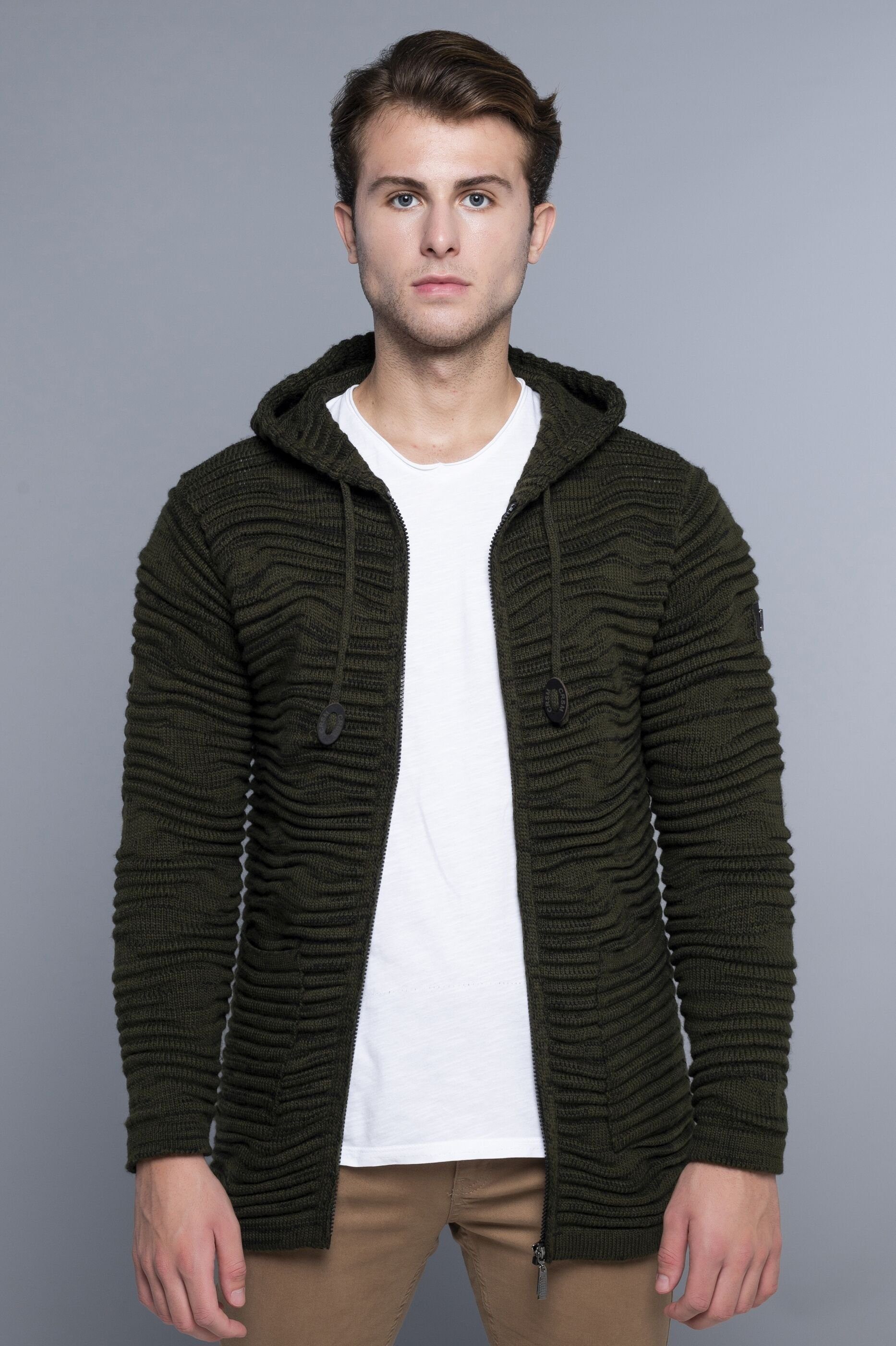 CARISMA Strickjacke Strickjacke Lang mit Kapuze und Reißverschluss Lang mit Kapuze und Reißverschluss