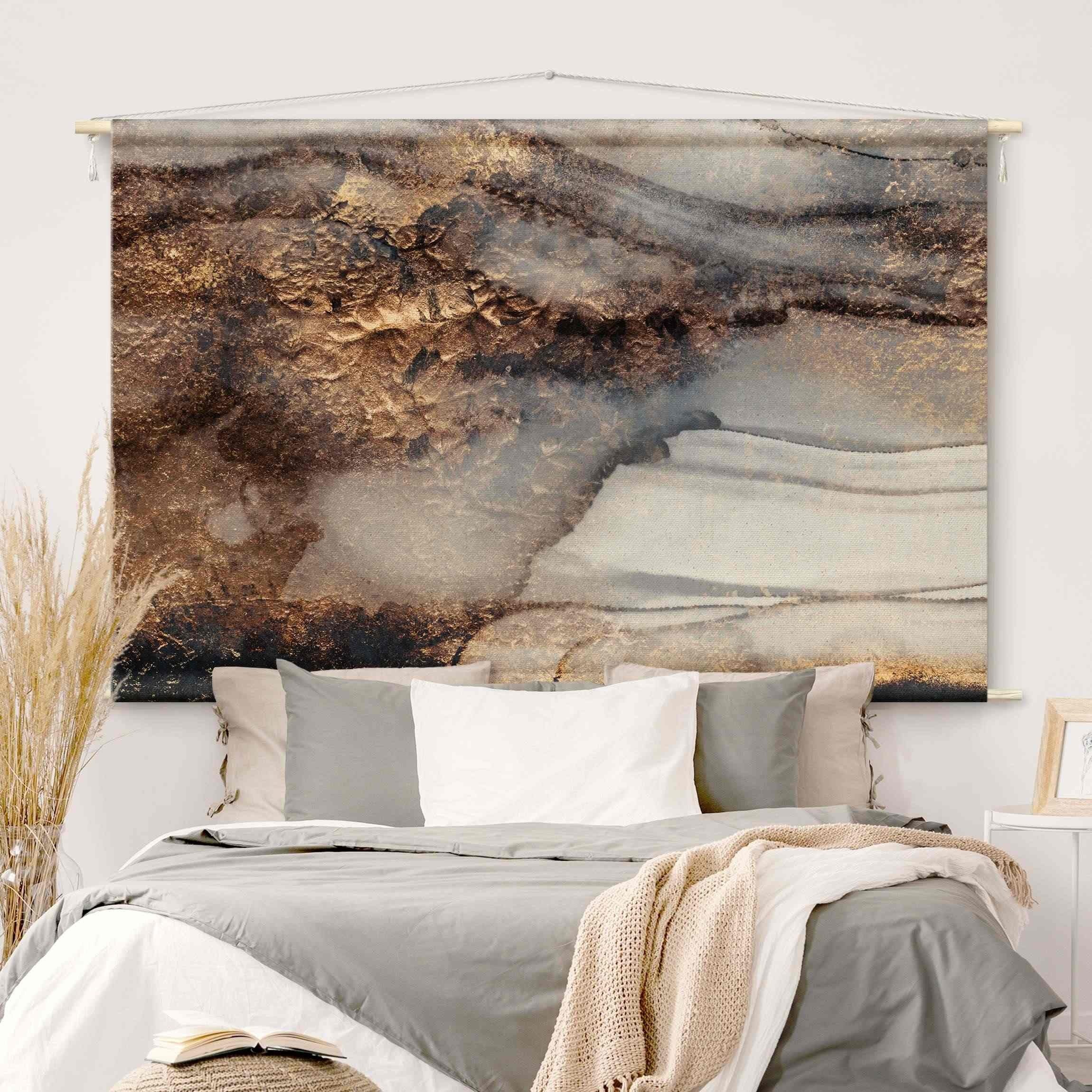 Bilderdepot24 Wandteppich modern Abstrakt Aquarell schwarz, rechteckig, Höhe: 2.6 mm, großes Wandbild aus Natur-Baumwolle Wandbehang Stoffbild Tuch Wollseil