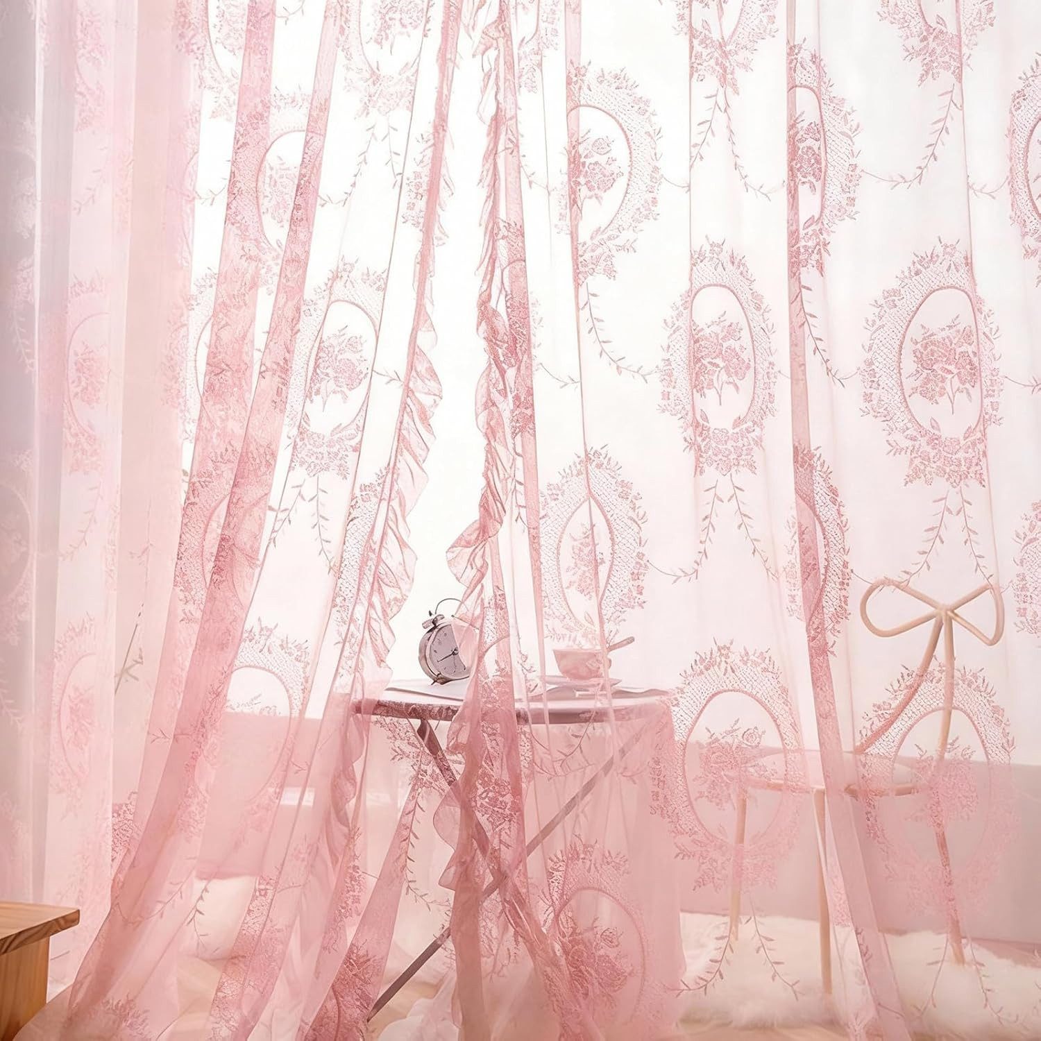 Zyronn Gardine 2 Stück Spitzengardinen Gardinen Vintage-Fensterbehandlung – Bild 5 von 5