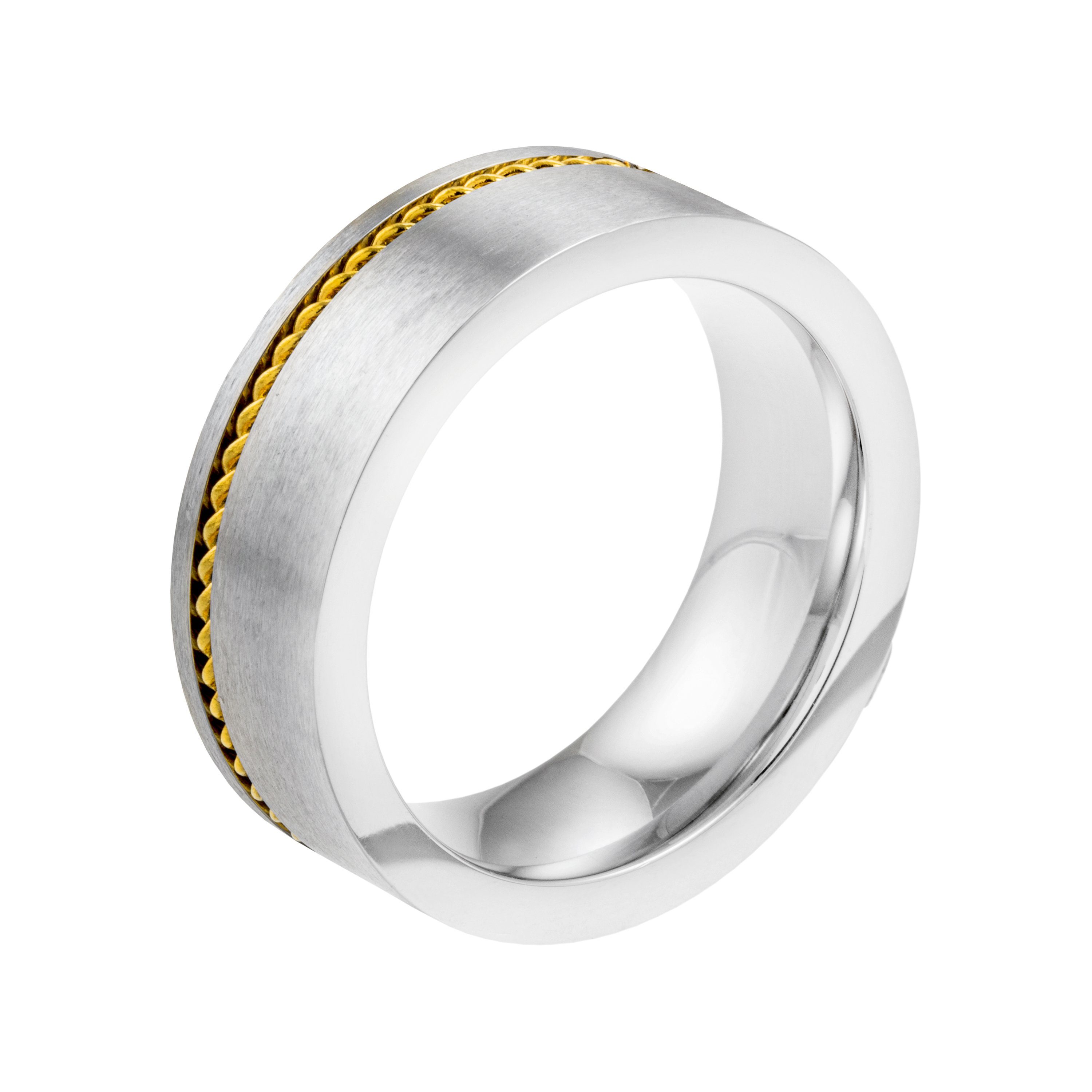 Fingerring Herren-Edelstahlring · mit eingelegtem goldfarbenen Draht