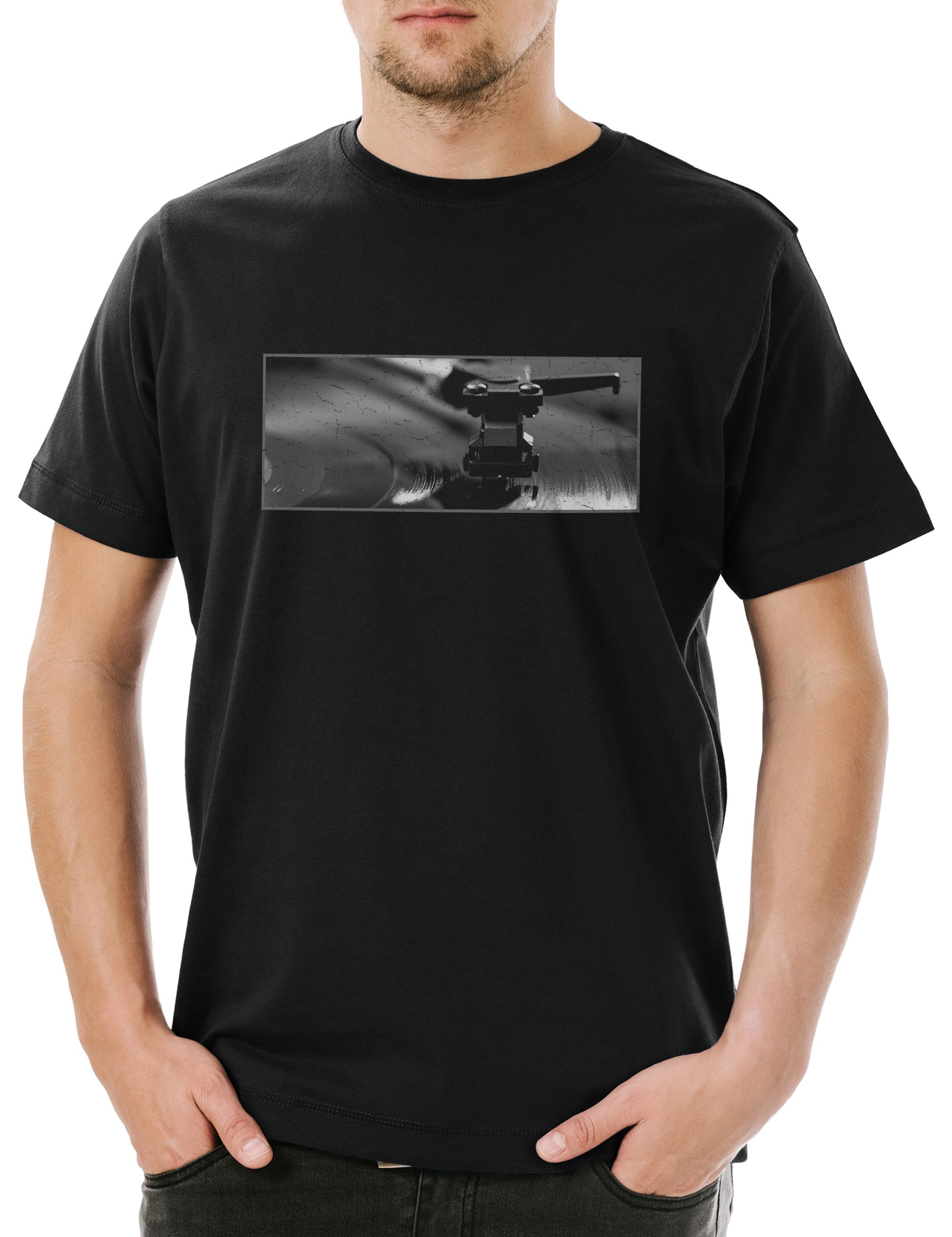 Urban Backwoods Print-Shirt Record Player Plattennadel Herren T-Shirt Platte Schallplatte (1-tlg) Disco Djane Club Techno