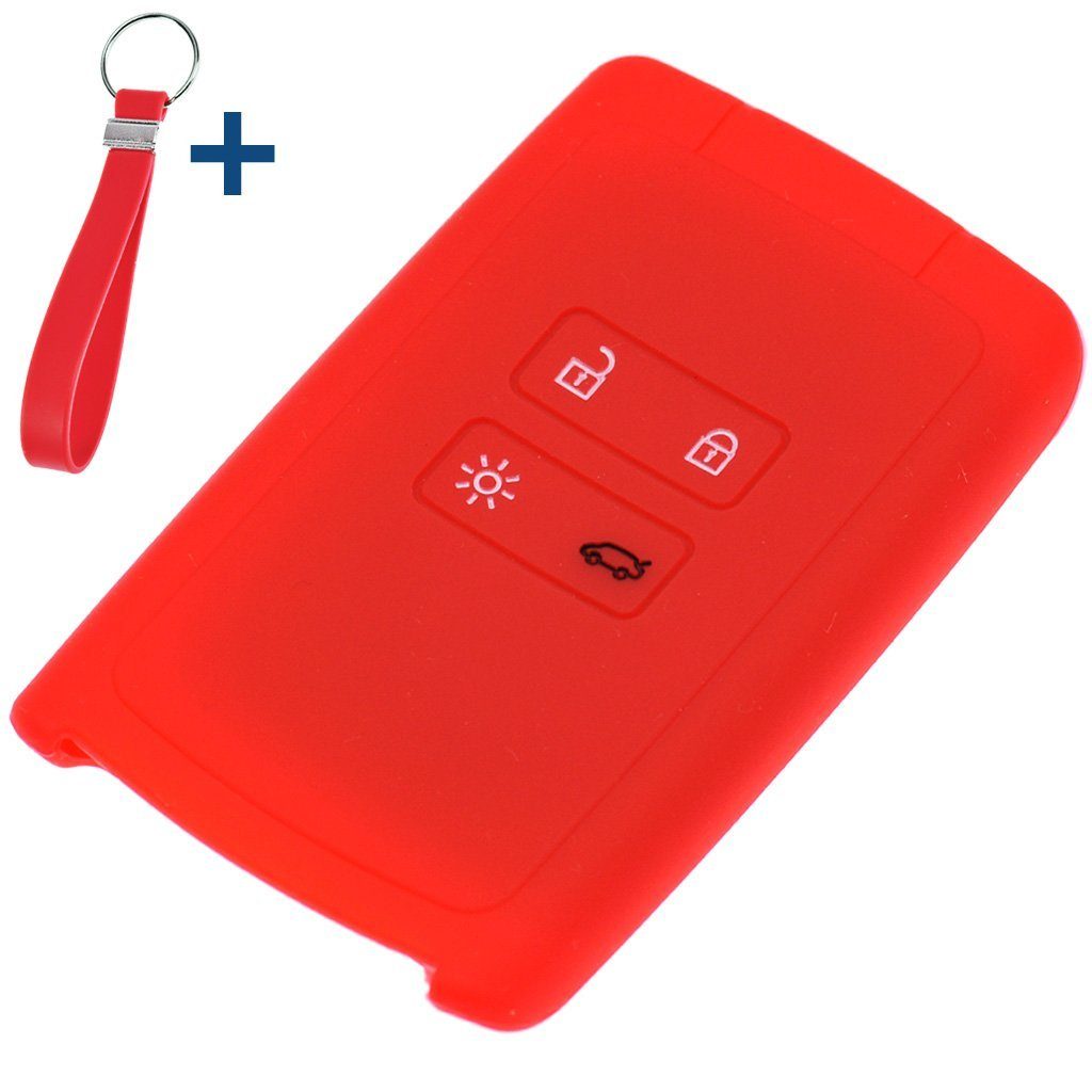 mt-key Schlüsseltasche Autoschlüssel Silikon Schutzhülle mit passendem Schlüsselband, für Renault Megane Kadjar Clio Captur 4 Tasten KEYLESS SMARTKEY Rot