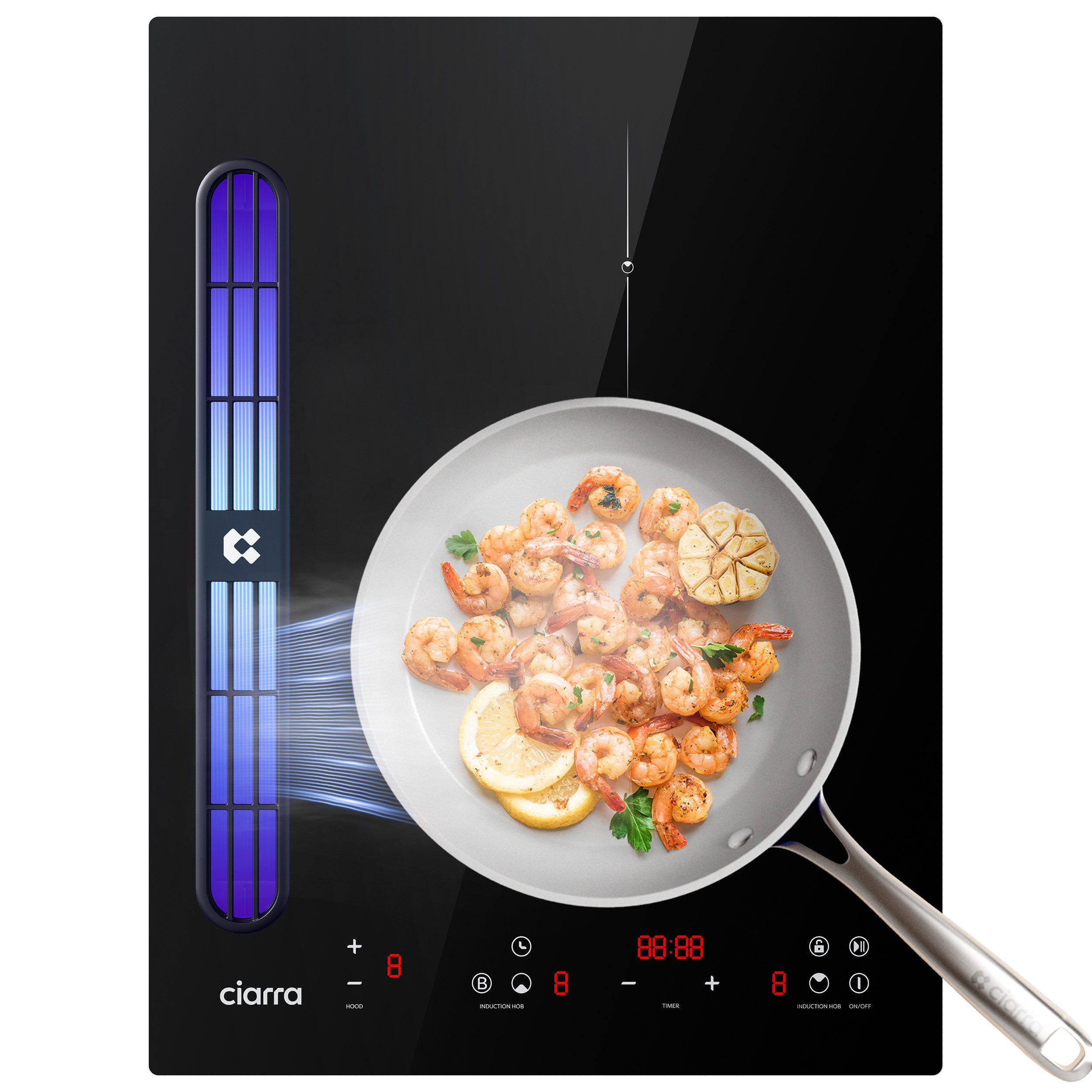 CIARRA Kochfeld mit Dunstabzug 40 cm Kochfeldabzug mit integriertem 505 m³/h Plasma⁺-System Waschbarer & Wiederverwendbarer Zeolithfilter 3565W CBBEH392B, Induktionskochfeld mit Dunstabzug 2 Zonen Boost Touch Bedienung