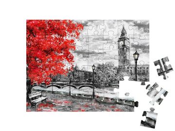 puzzleYOU Puzzle Ölgemälde: Londoner Straße mit Big Ben, 48 Puzzleteile, puzzleYOU-Kollektionen London, Kunst & Fantasy