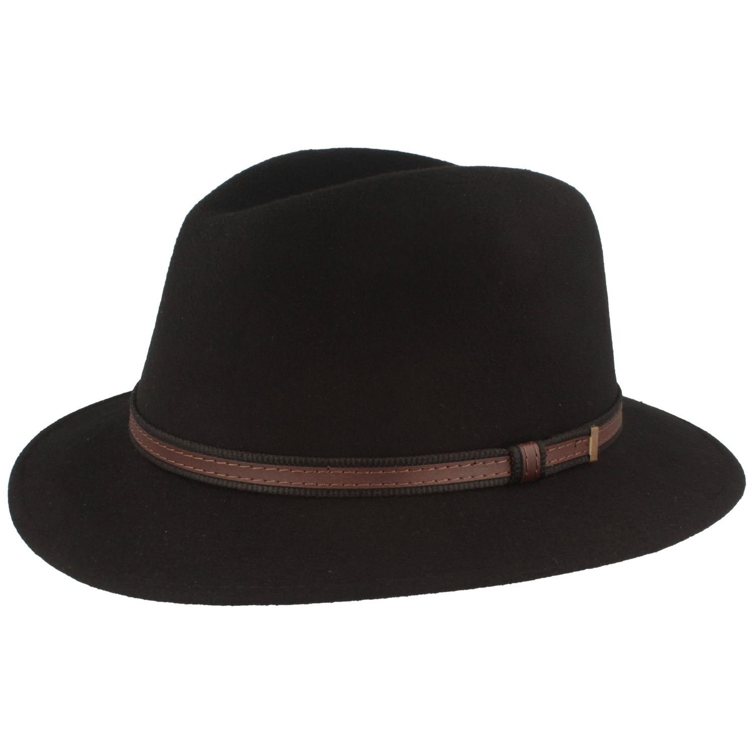 Breiter Filzhut rollbar und wasserabweisend, mit Garnitur in Lederoptik günstig online kaufen