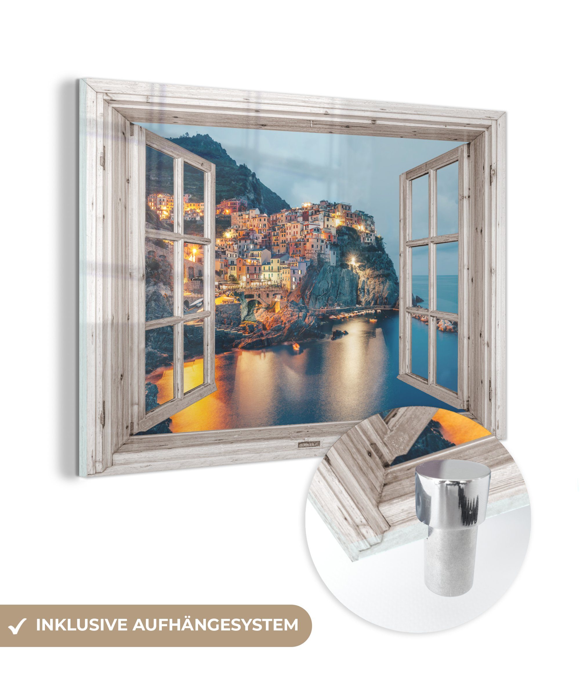 Bilder Glasbilder Wandbild - Ausblick St), auf - - MuchoWow auf - Meer, (1 Glas Foto Glas - Italien Acrylglasbild Wanddekoration